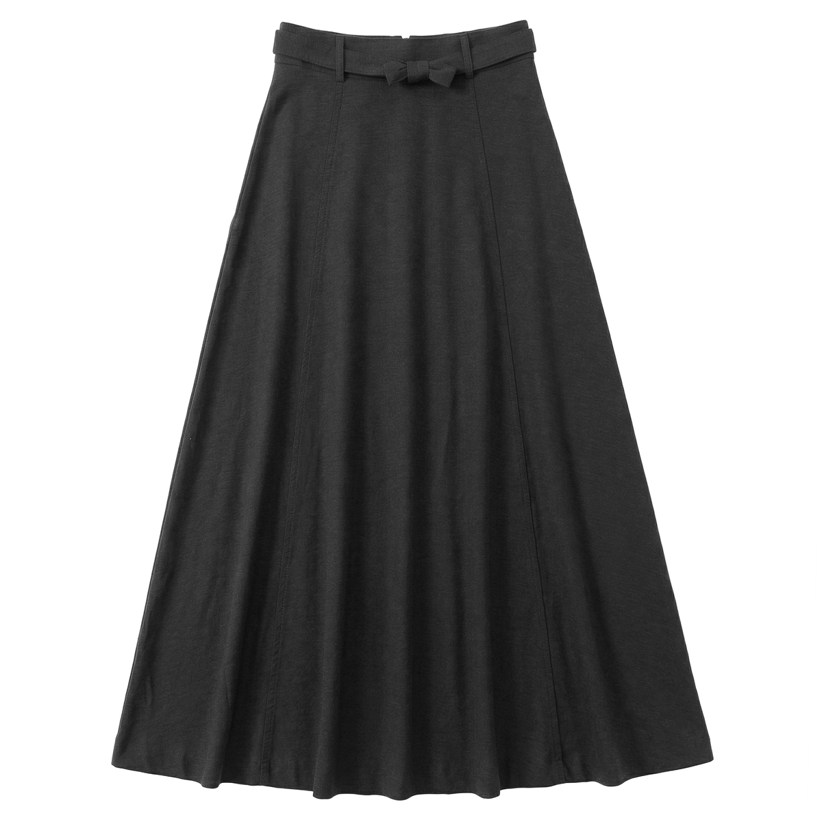 Linen Midi Belt Skirt in Black by Faves
