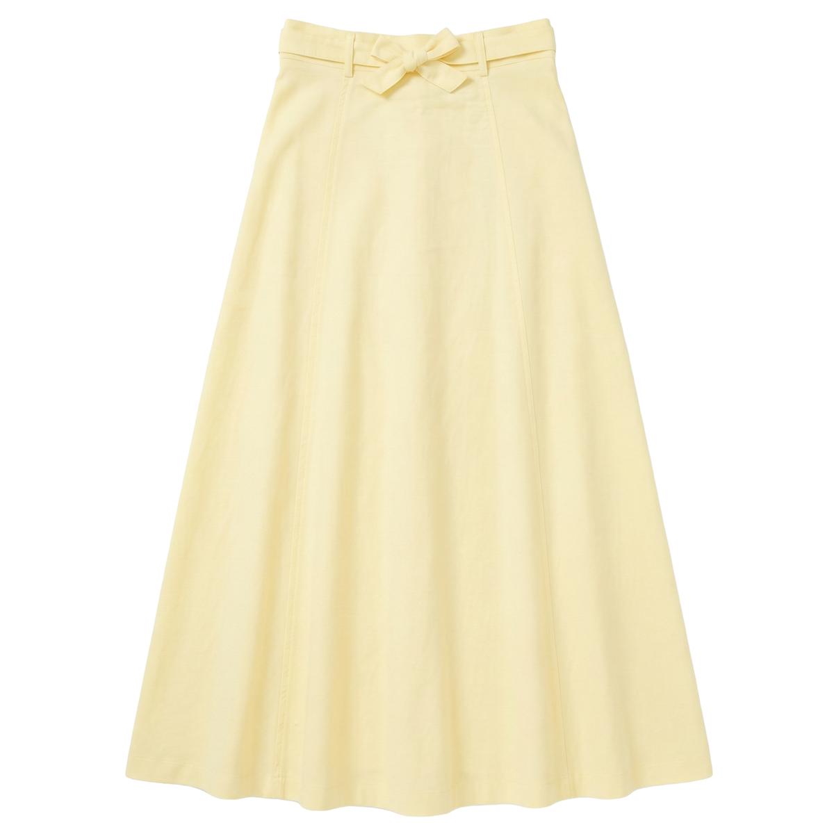 Linen Midi Belt Skirt in Pale Yellow by Faves