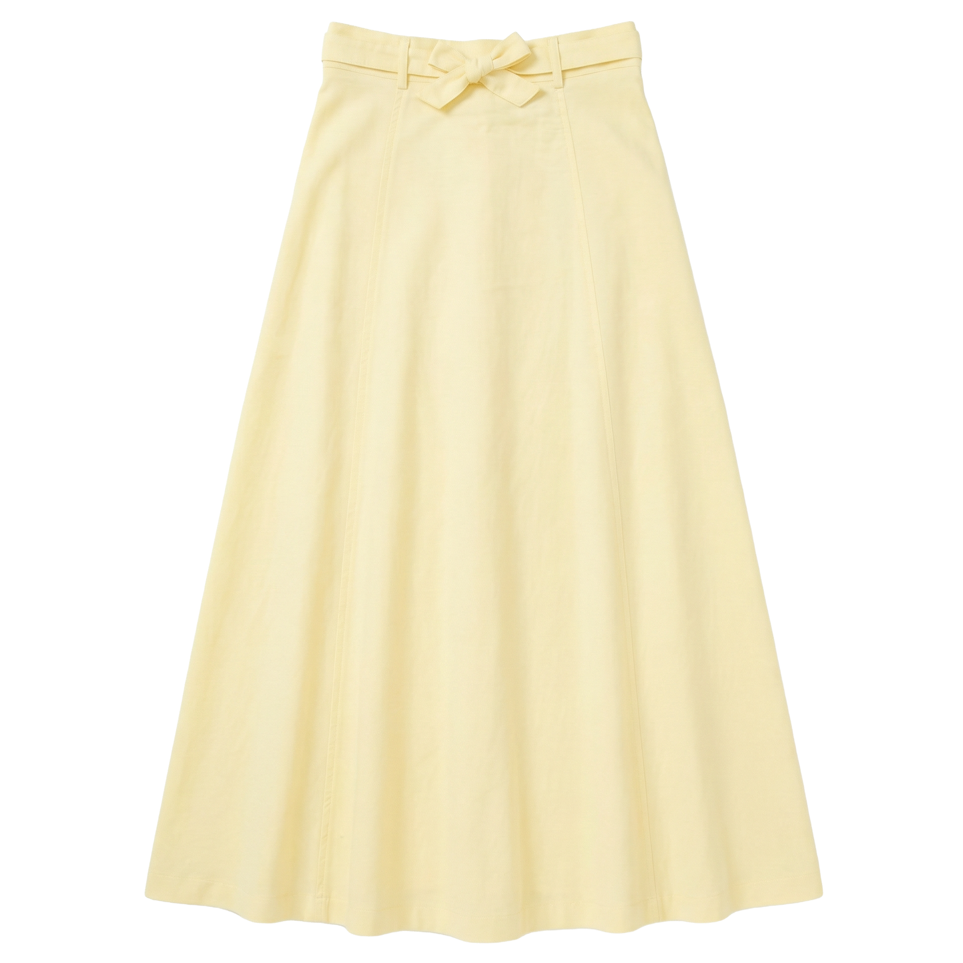 Linen Midi Belt Skirt in Pale Yellow by Faves