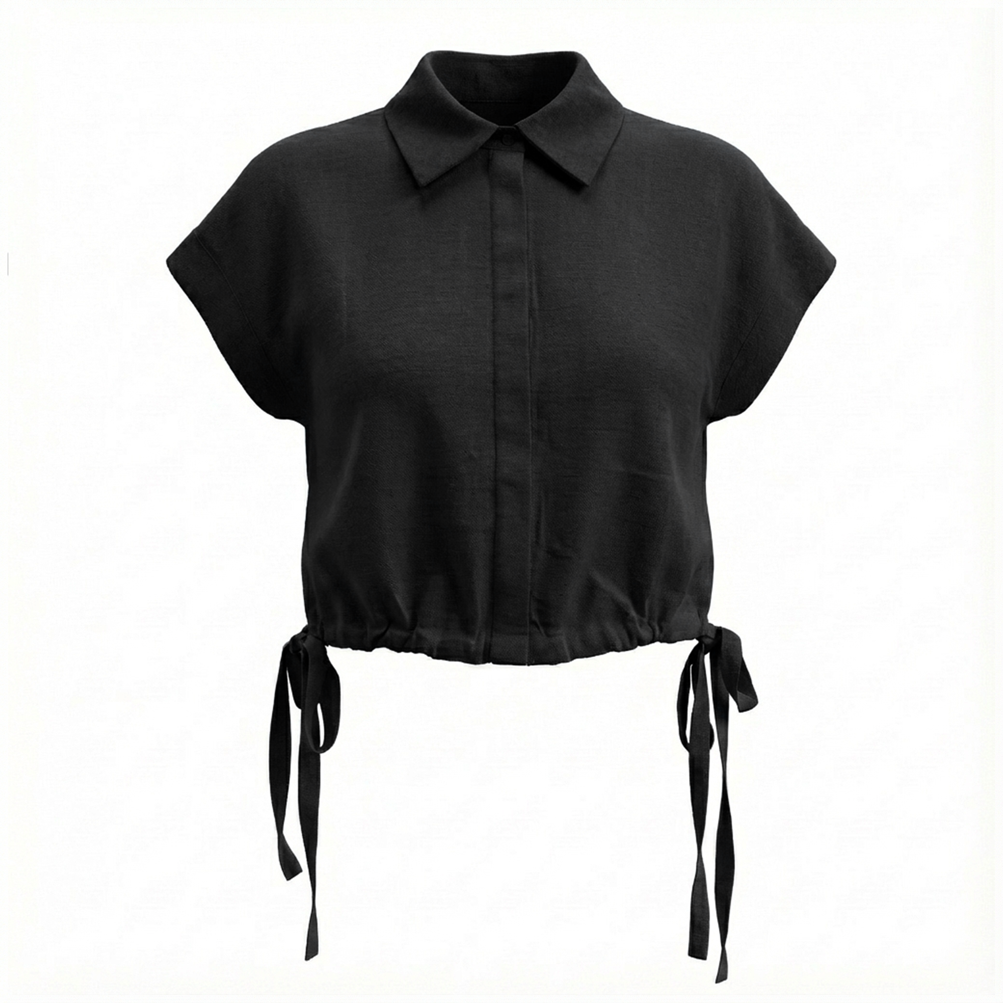 Cropped Linen Vest in Black by E.U.X. Exclusive