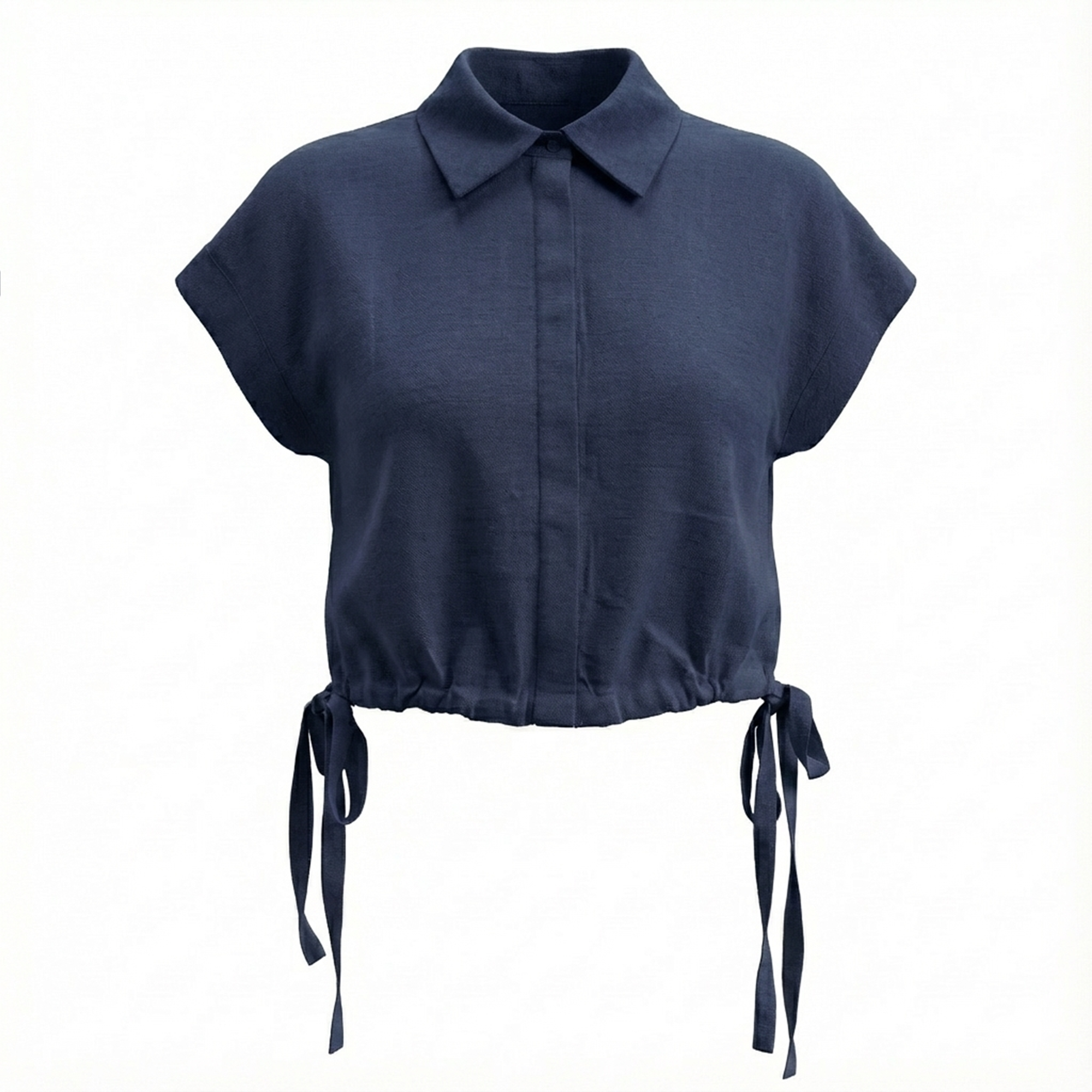 Cropped Linen Vest in Dark Denim by E.U.X. Exclusive