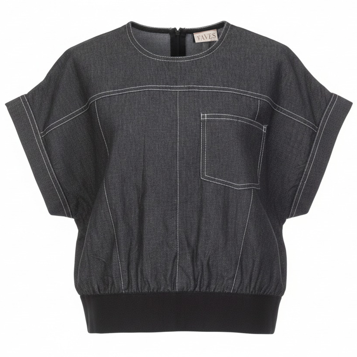 Chambray Cropped Vest in Black by Faves