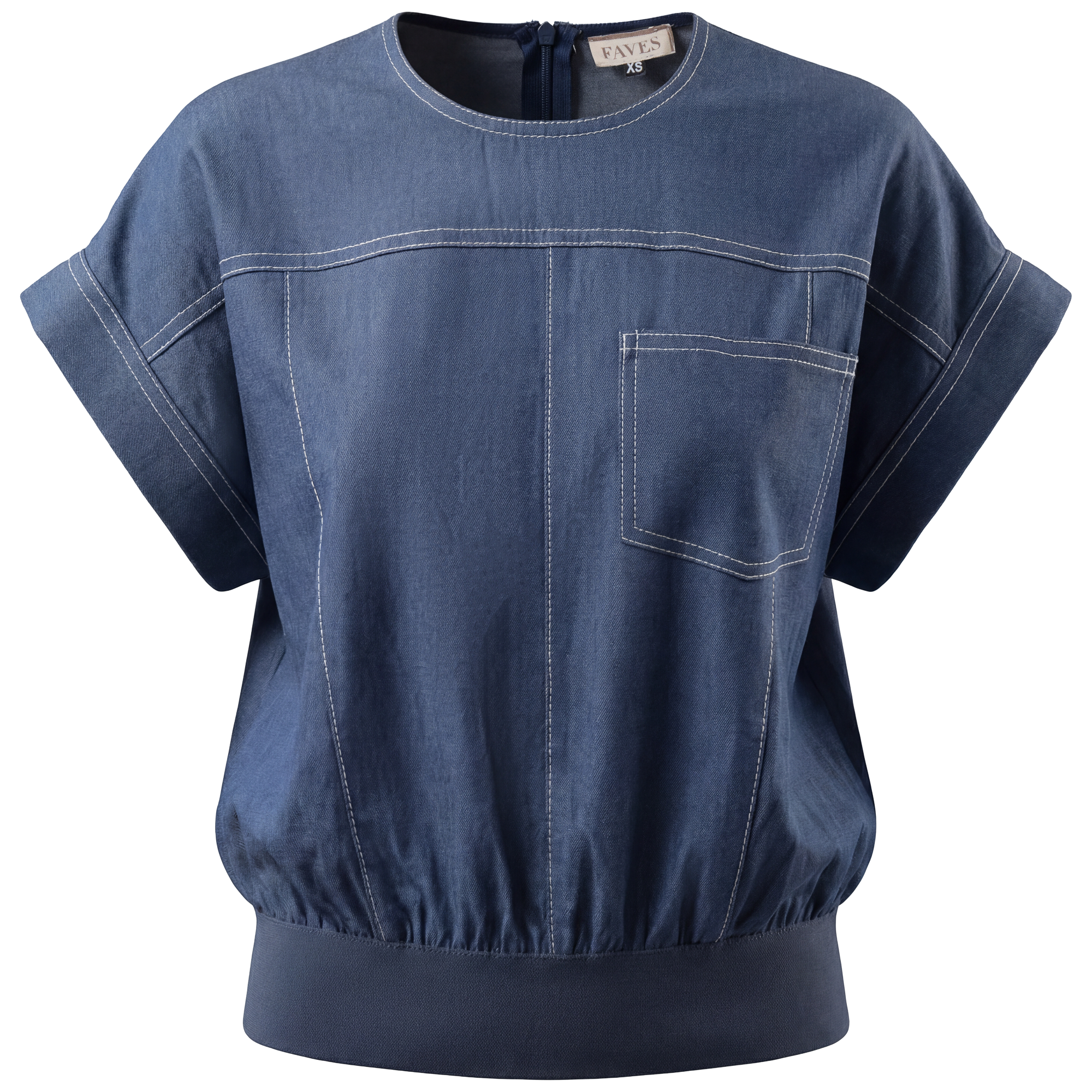Chambray Cropped Vest in Dark Blue by Faves