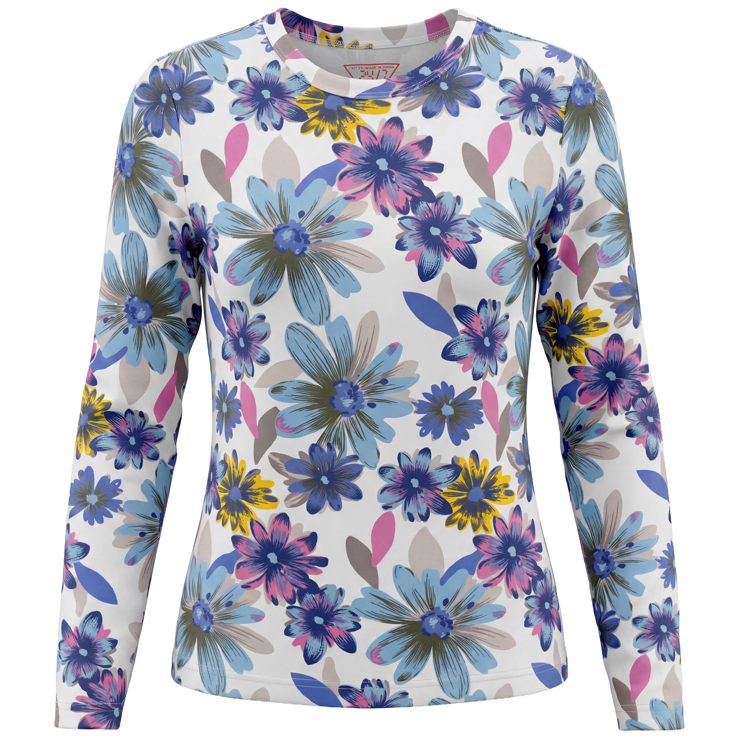 Cotton Printed Tee in White Floral by 24/7