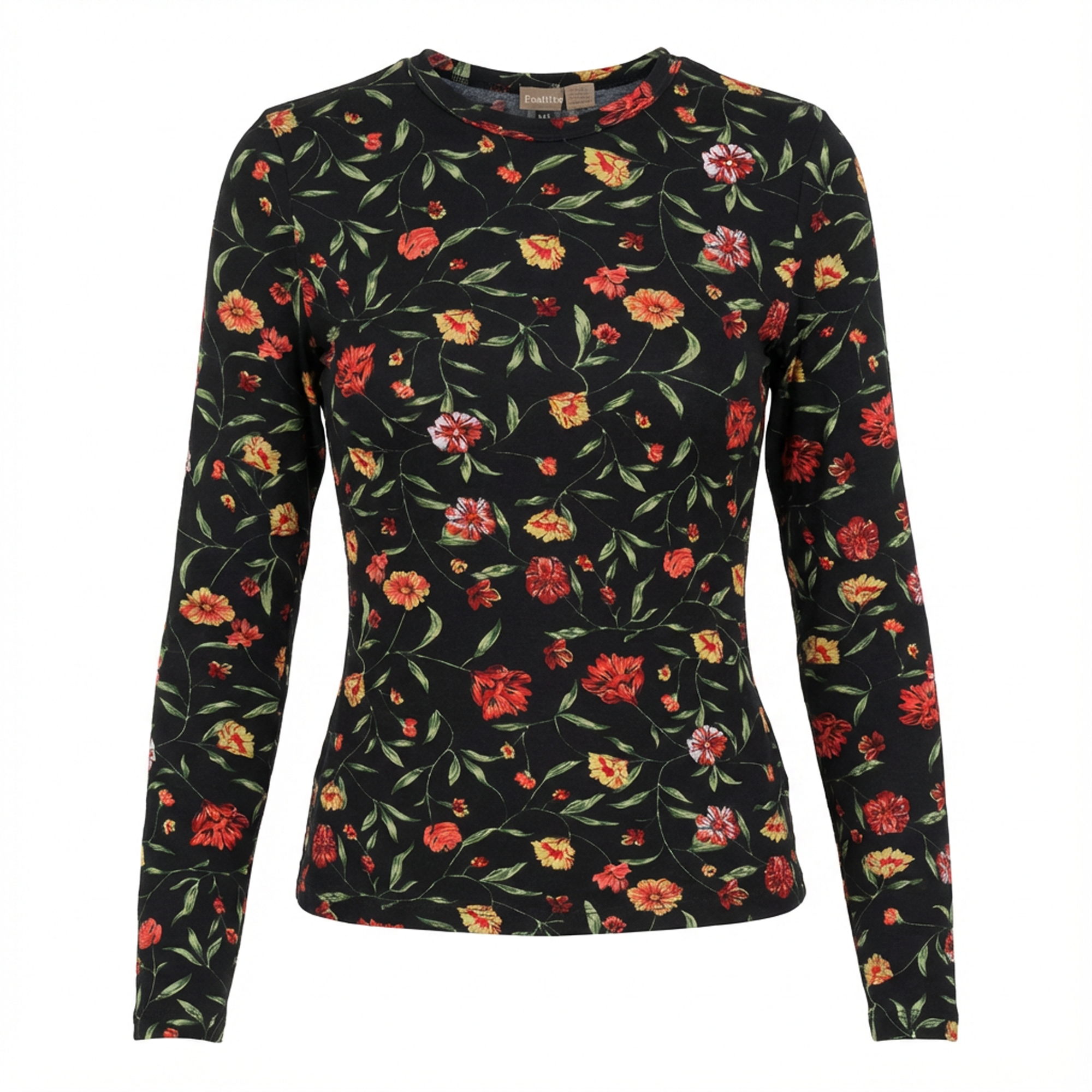 V Neck Printed Tee in Black by Positive