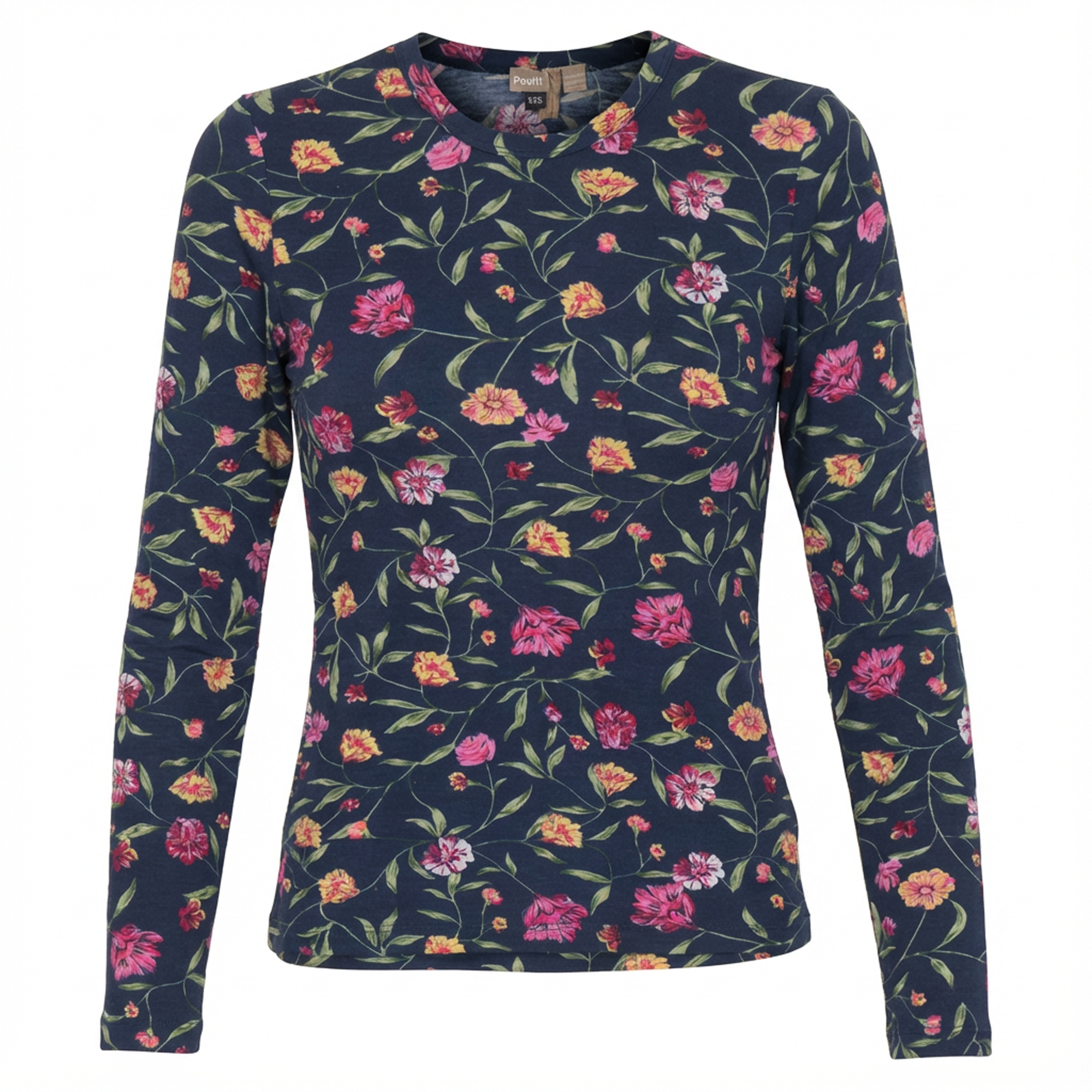 V Neck Printed Tee in Navy by Positive