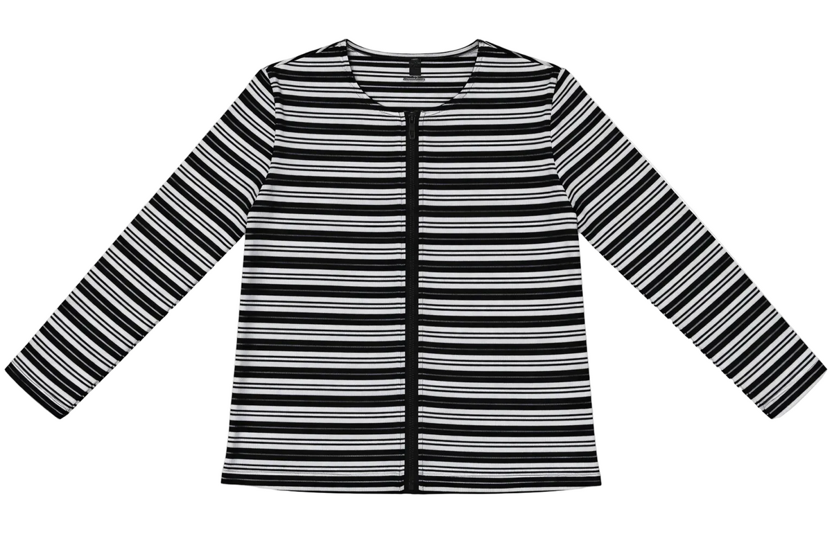Zip Striped Tee in White Black by Riff