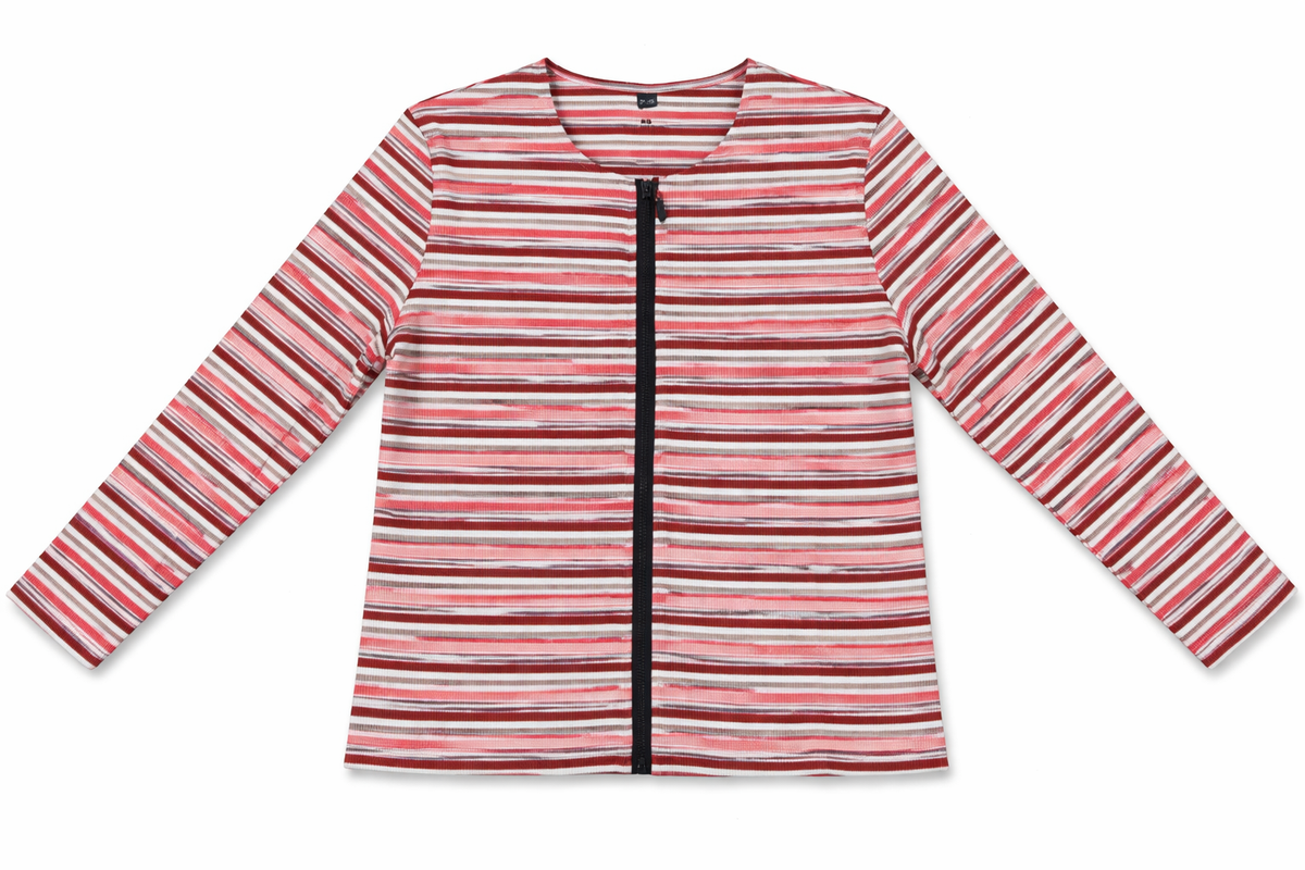 Zip Striped Tee in White Coral by Riff