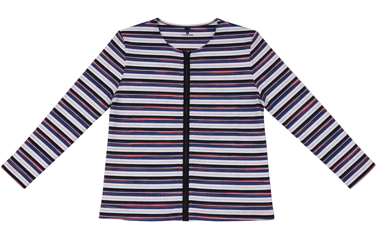 Zip Striped Tee in White Denim by Riff