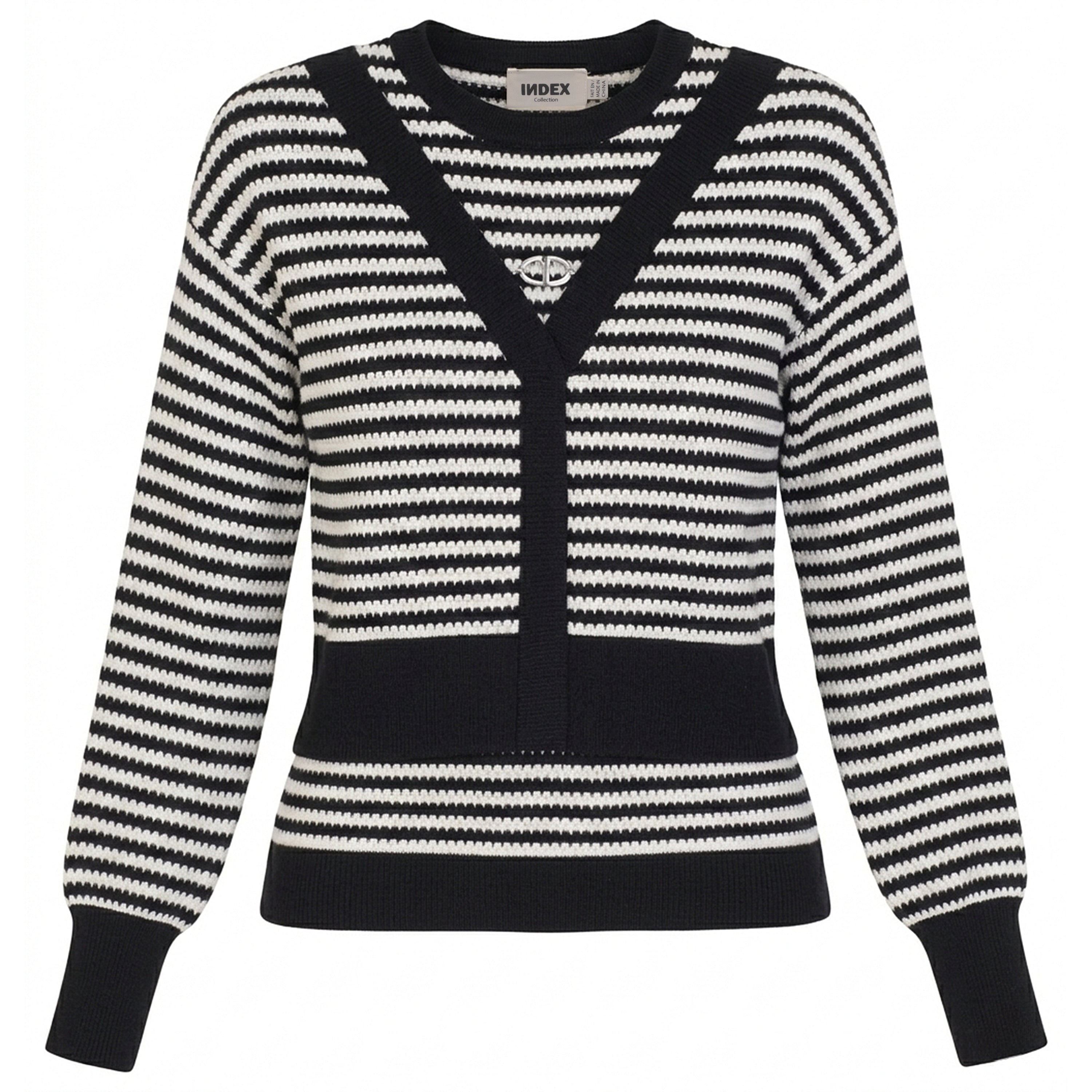 Cropped Cardigan Twin Set in Black Stripe by Index