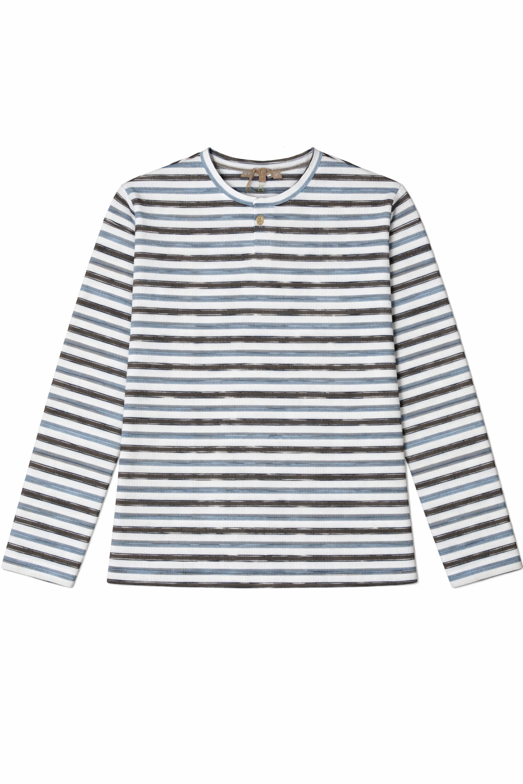 Striped Short Henley Tee in Light Denim by Positive