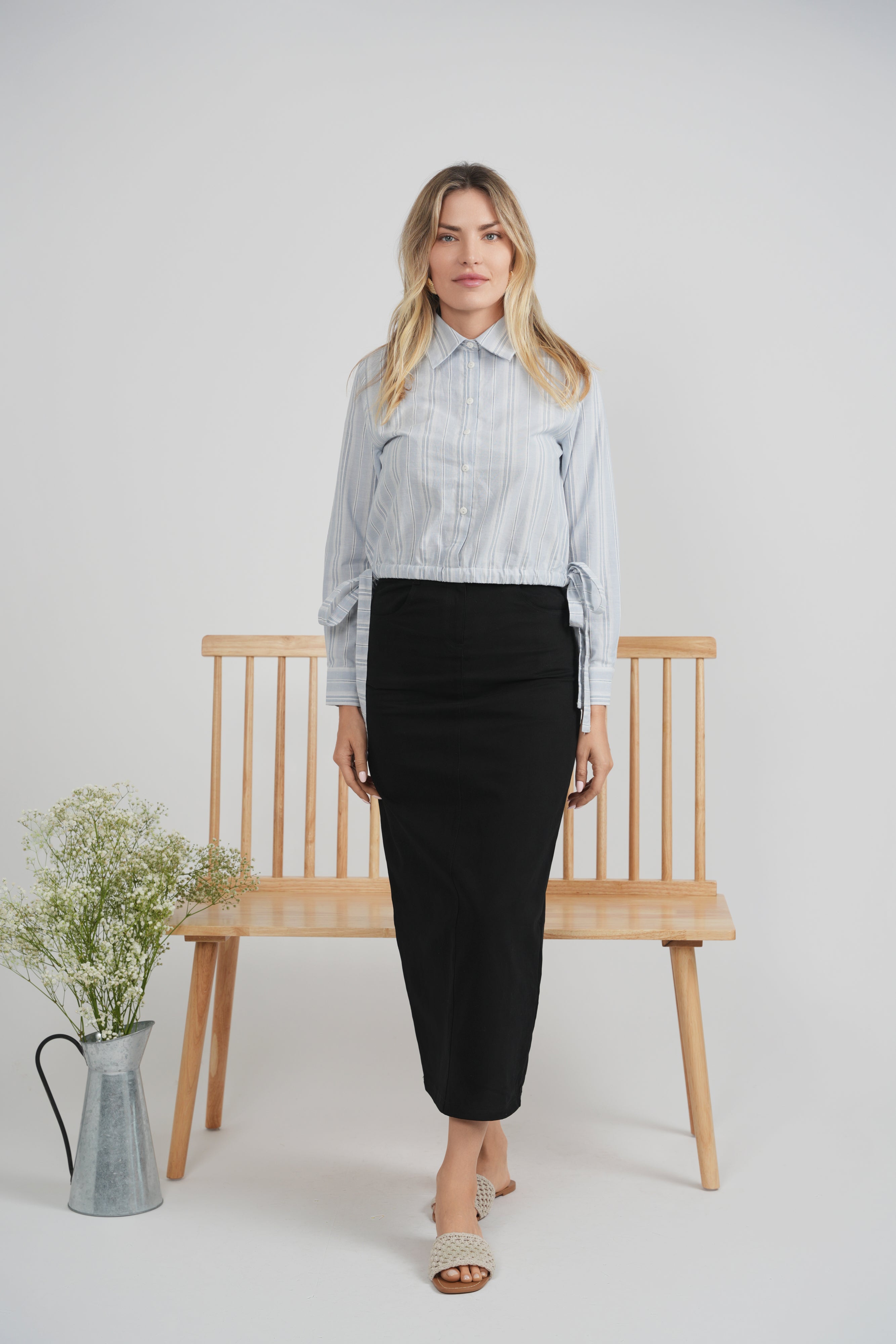 Striped Cropped Blouse in by The Norway Club