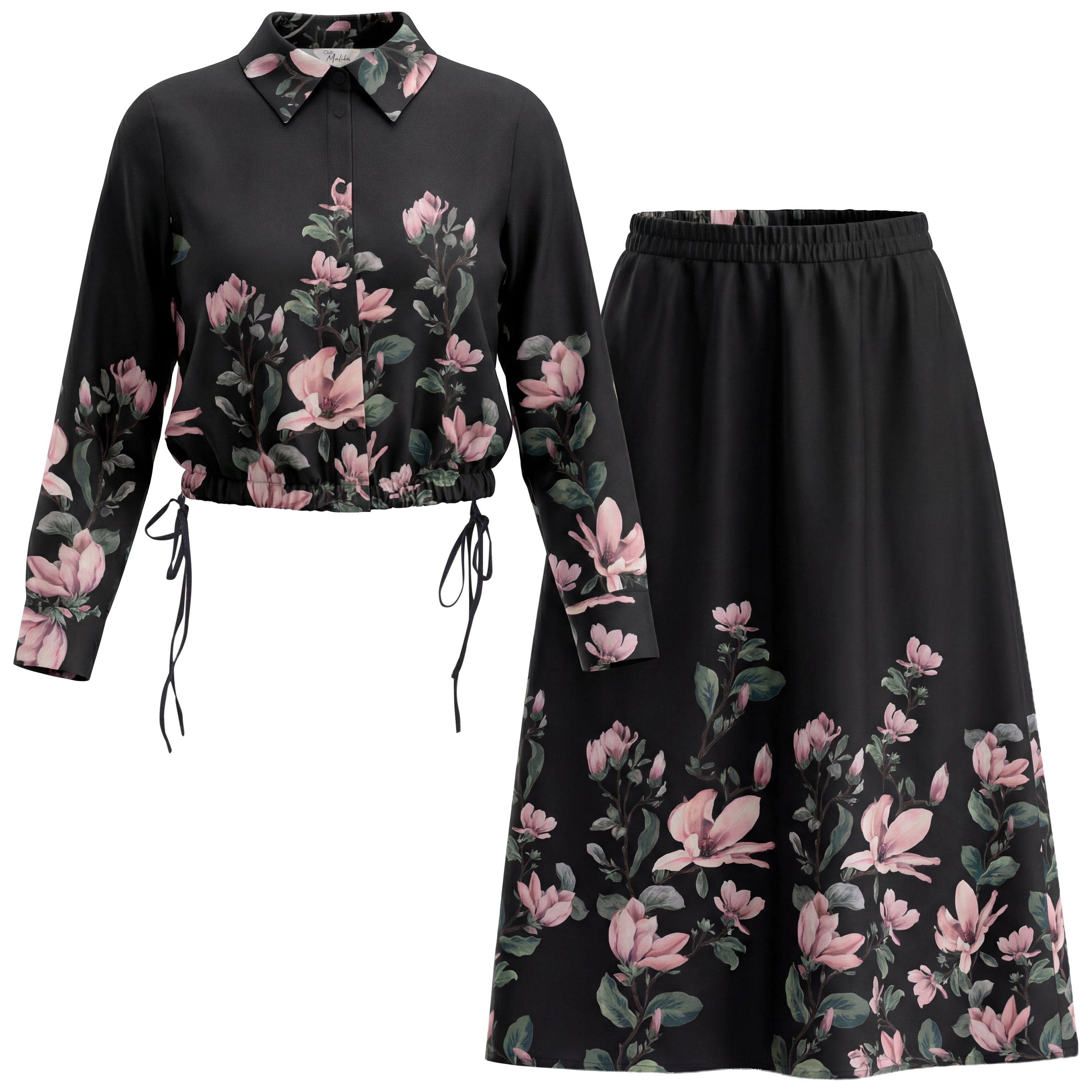 Floral Woven Twill Set in Black by Club Malibu