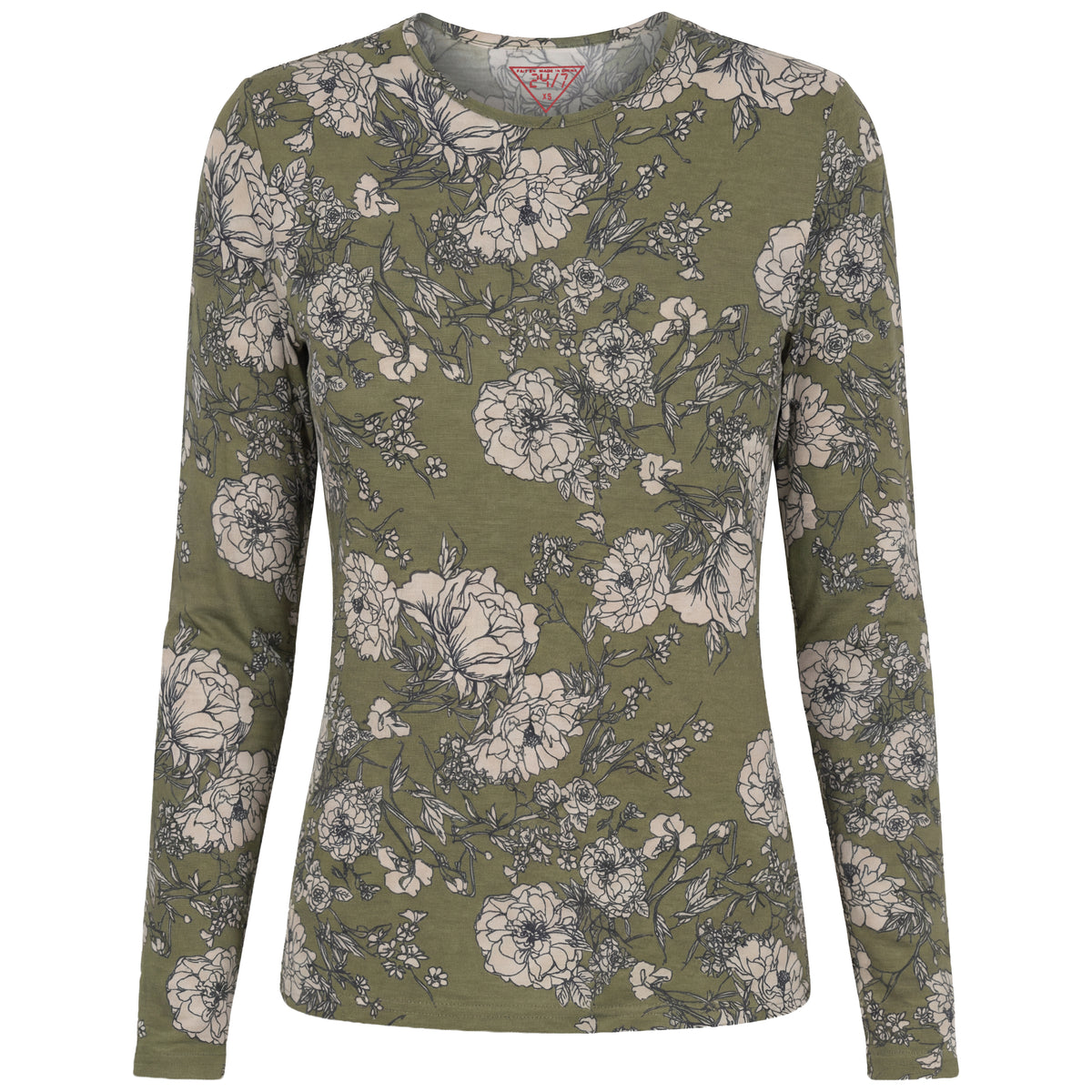 Printed Long Sleeve Tee in Olive by 24-Jul