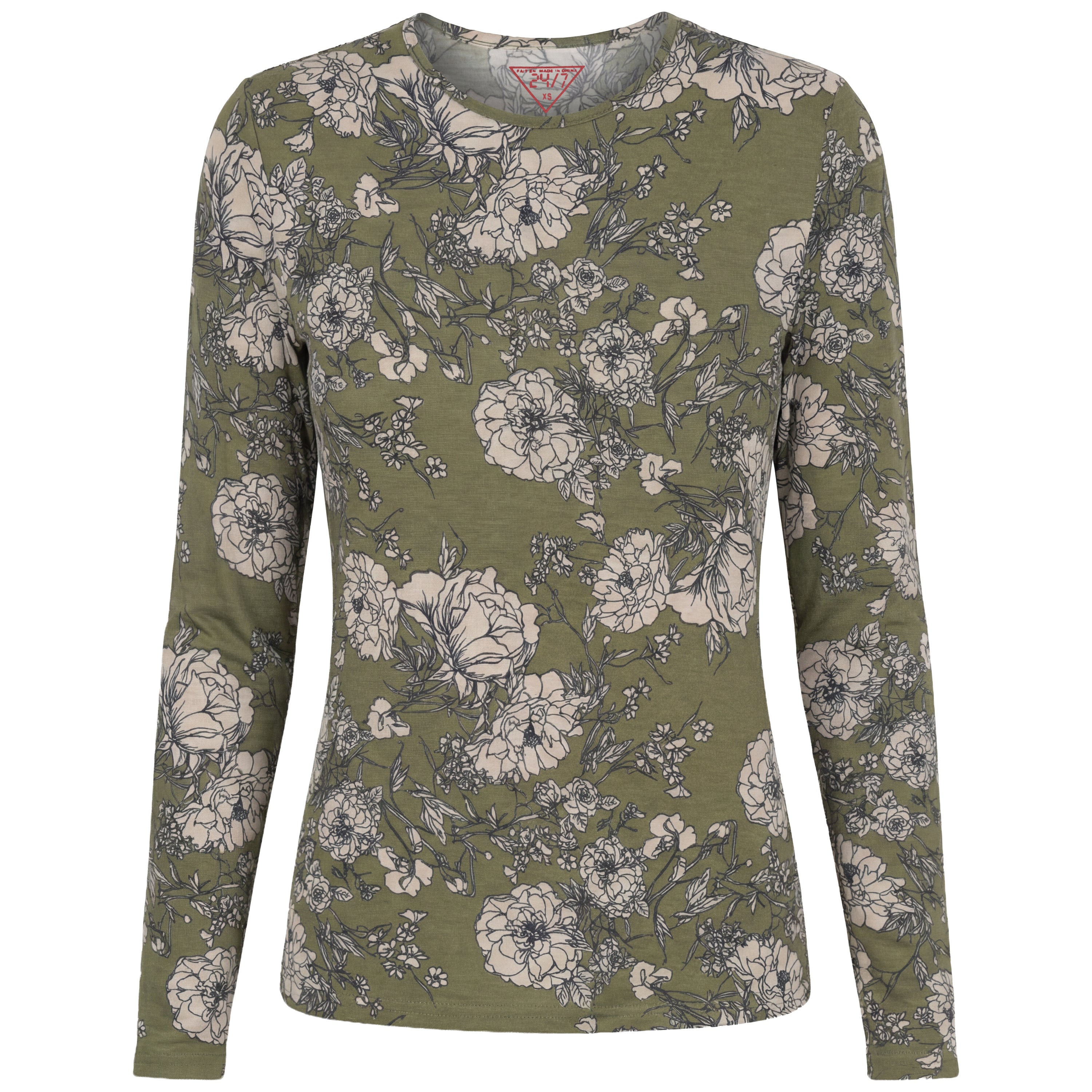 Printed Long Sleeve Tee in Olive by 24/7