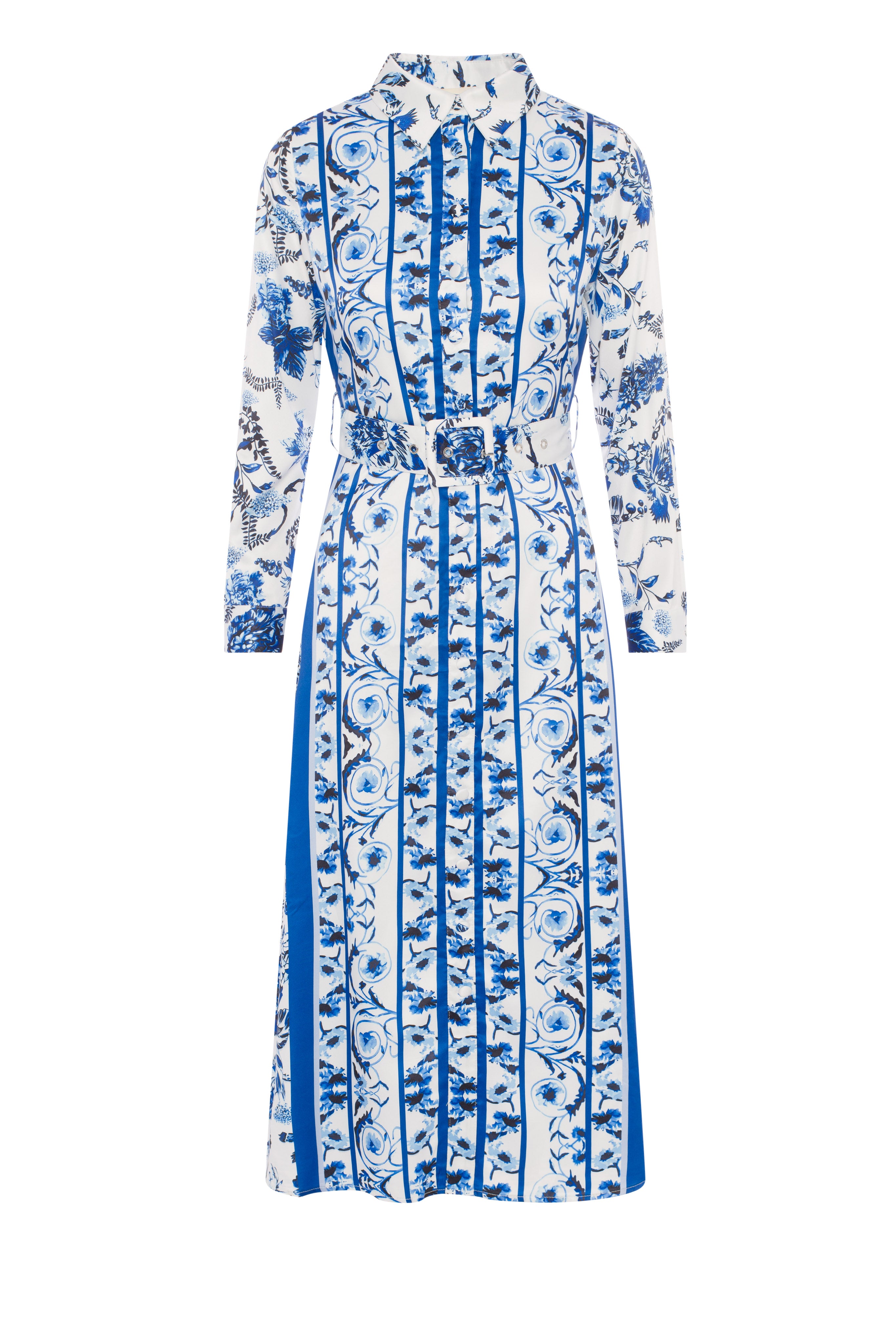 Satin Printed Midi Shirt Dress in Sapphire by Coco de la Mour