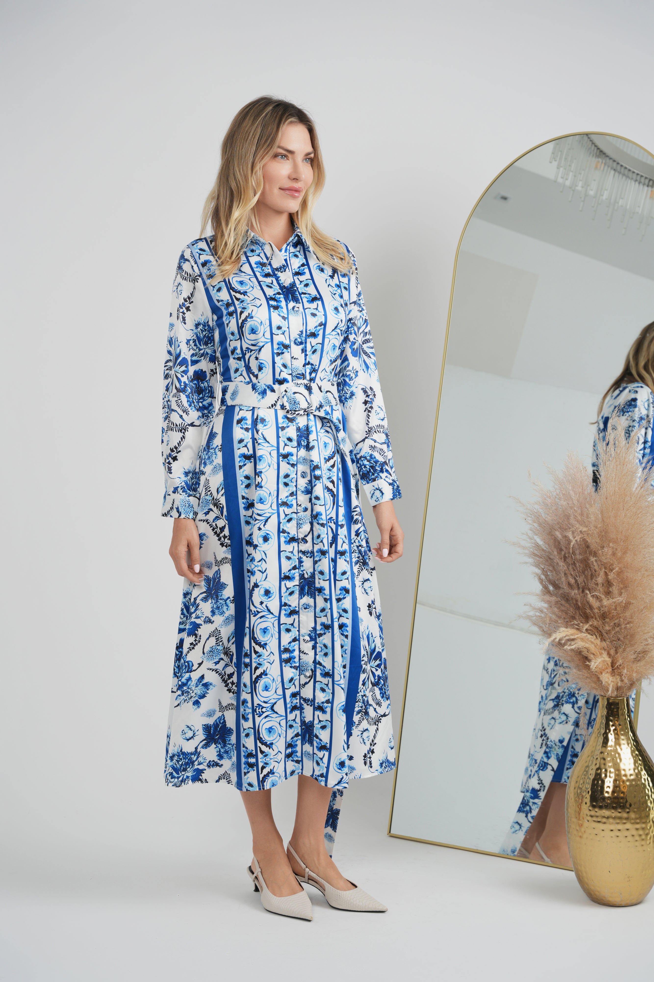 Satin Printed Midi Shirt Dress in by Coco de la Mour