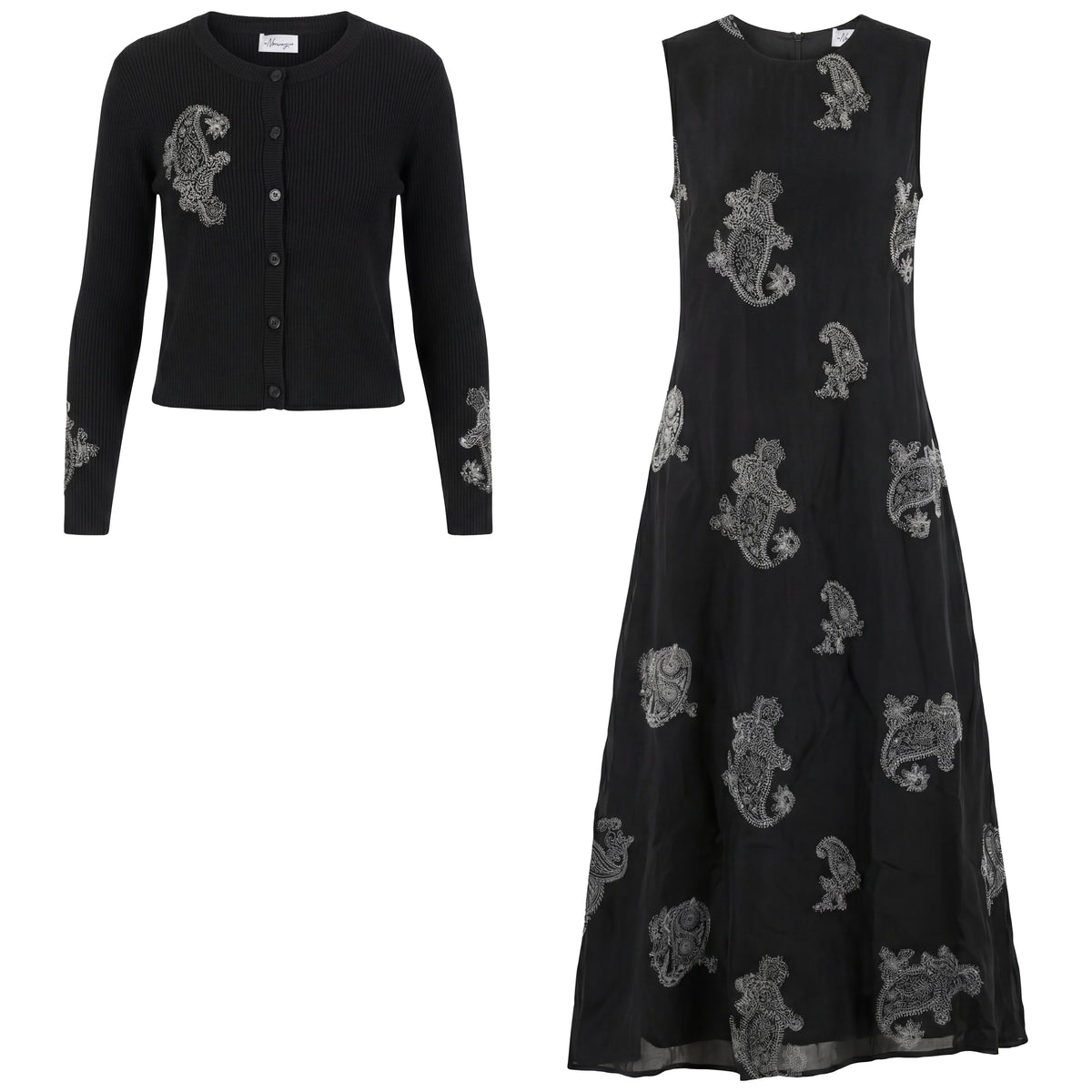 Embroidered Maxi Chiffon Cardigan Set in Black by The Norway Club