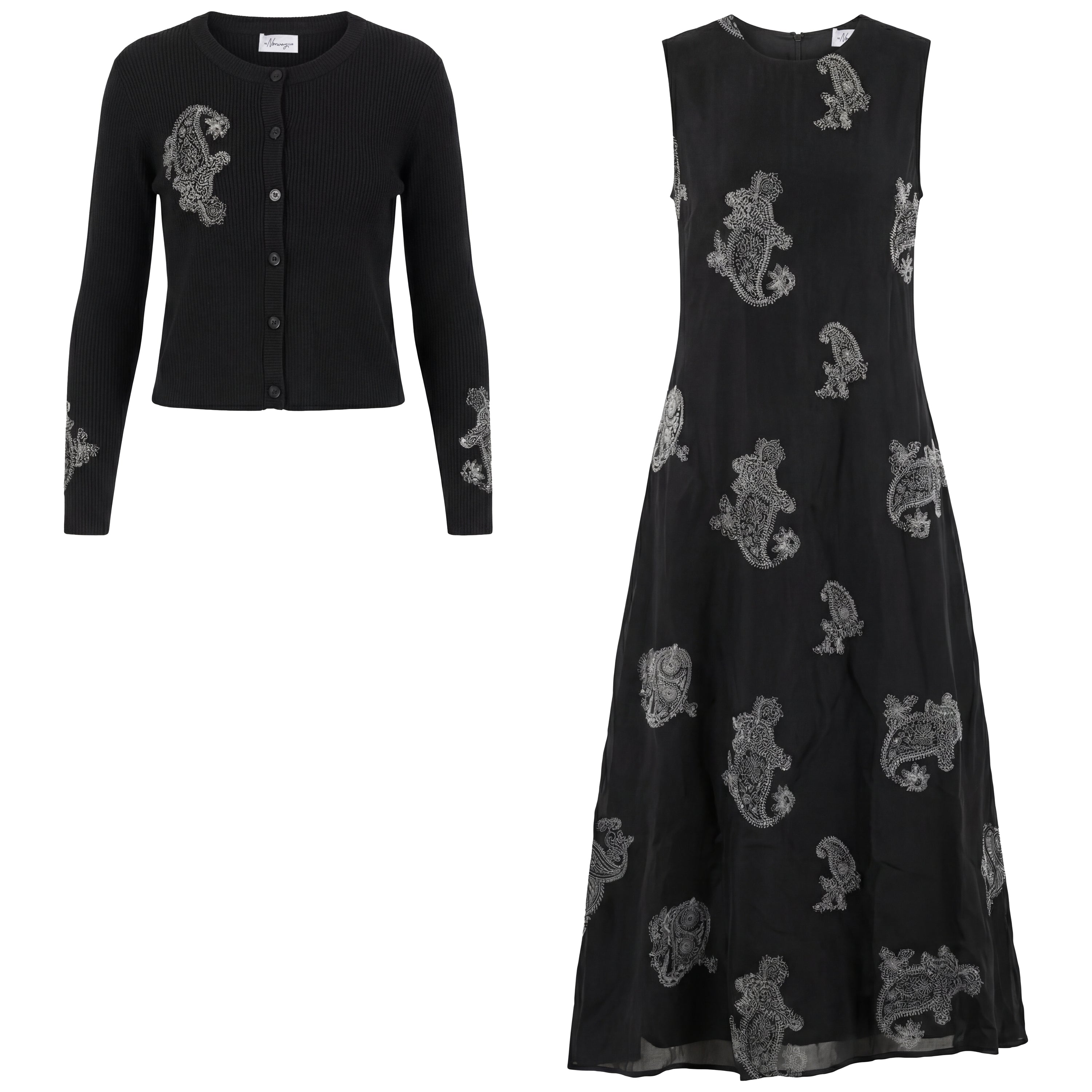 Embroidered Maxi Chiffon Cardigan Set in Black by The Norway Club