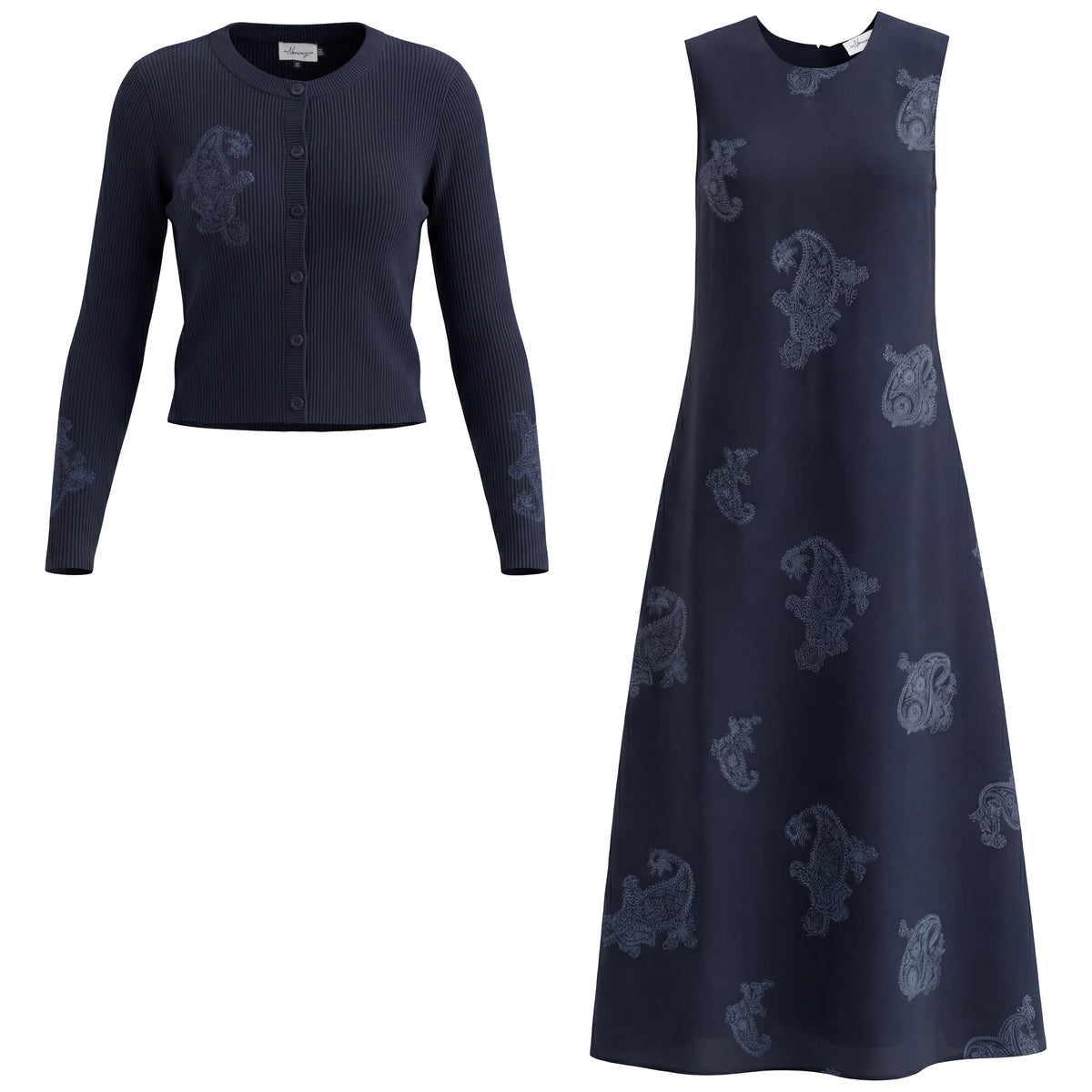 Embroidered Maxi Chiffon Cardigan Set in Dark Navy by The Norway Club