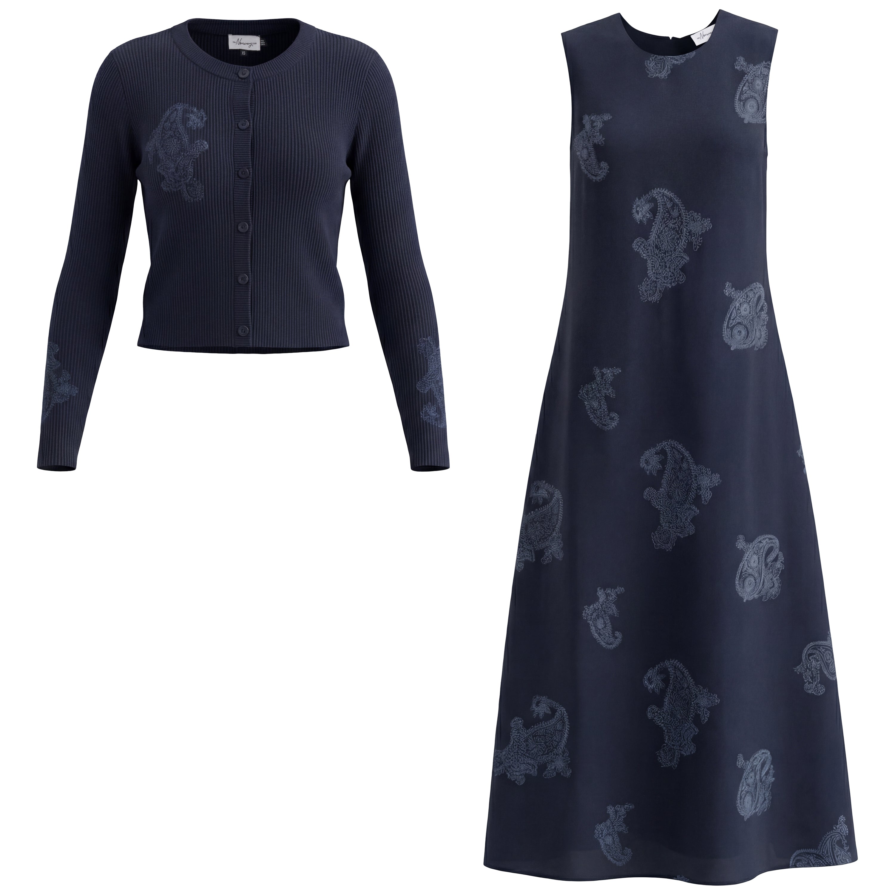 Embroidered Maxi Chiffon Cardigan Set in Dark Navy by The Norway Club