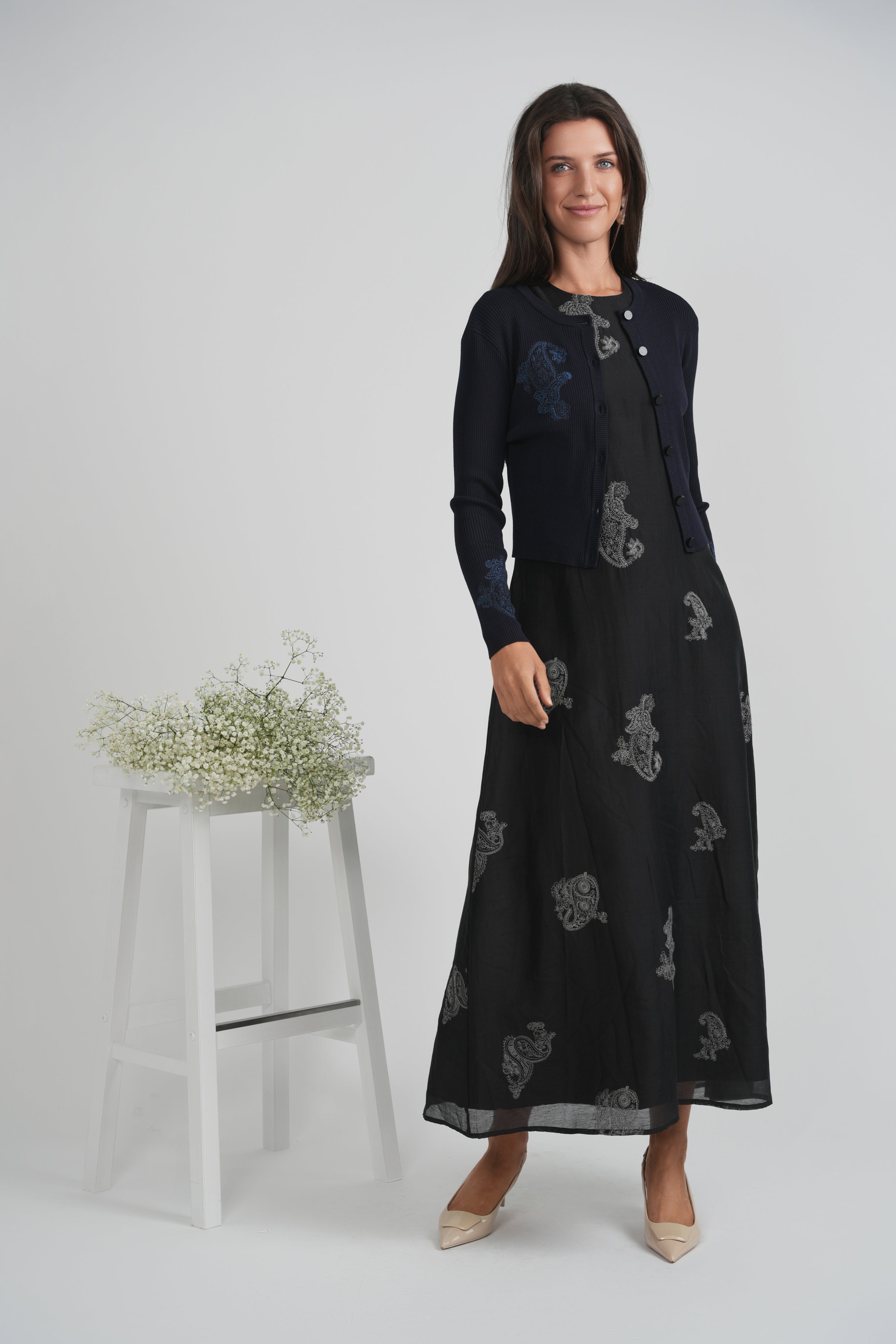 Embroidered Maxi Chiffon Cardigan Set in by The Norway Club