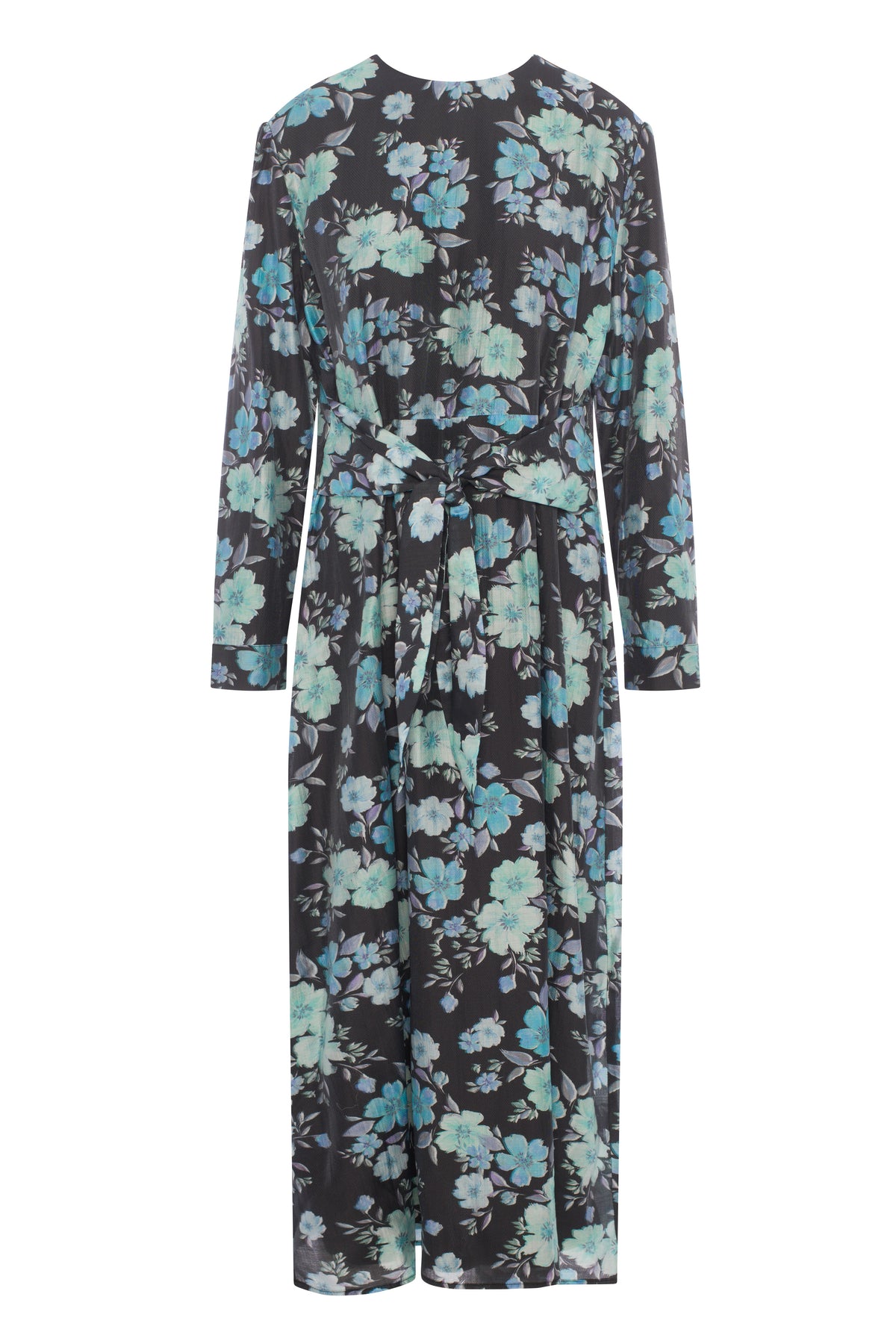 Printed Chiffon Tie Dress in Black Floral by E.U.X. Exclusive