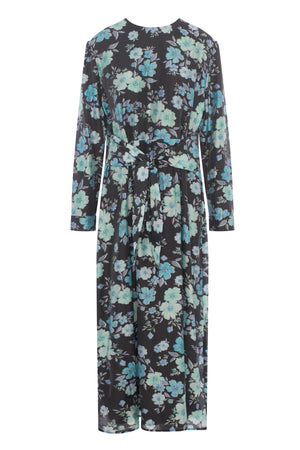 Printed Chiffon Tie Dress in Black Floral by E.U.X. Exclusive