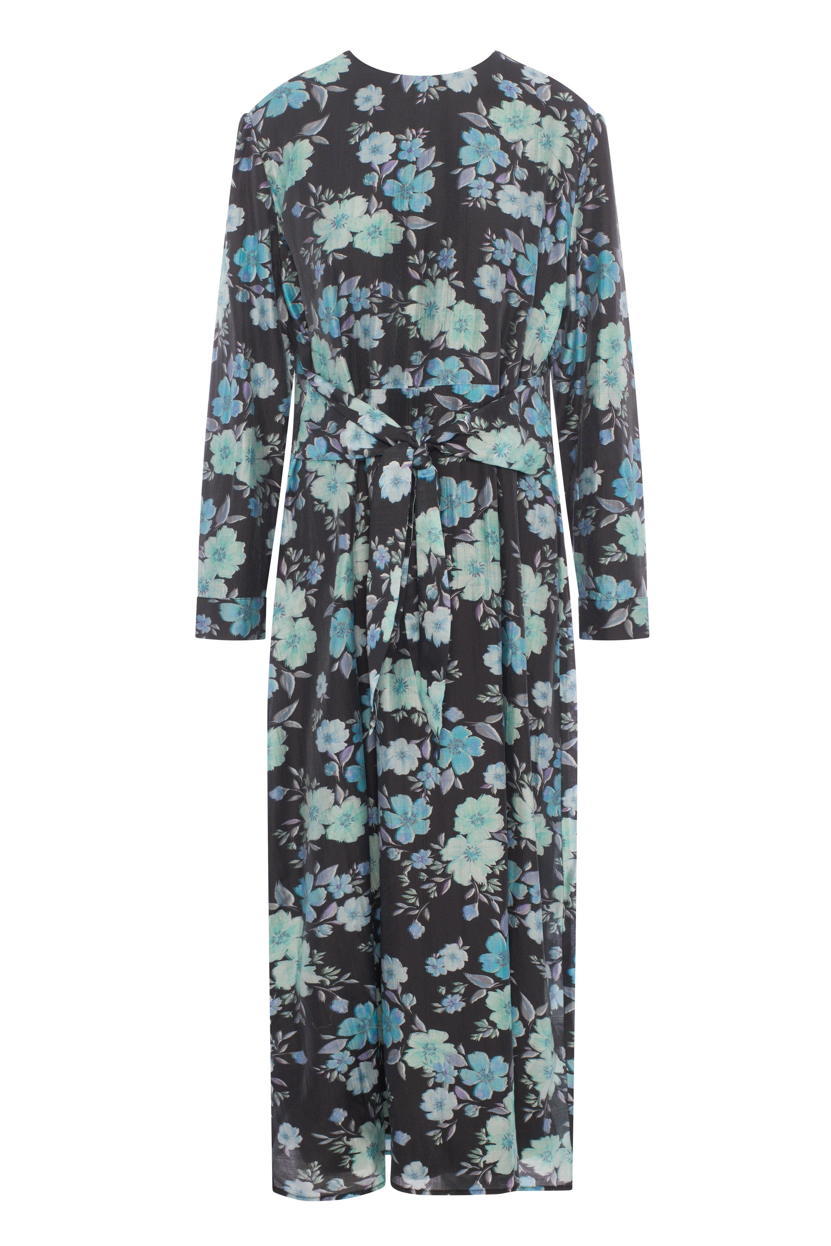 Printed Chiffon Tie Dress in Black Floral by E.U.X. Exclusive
