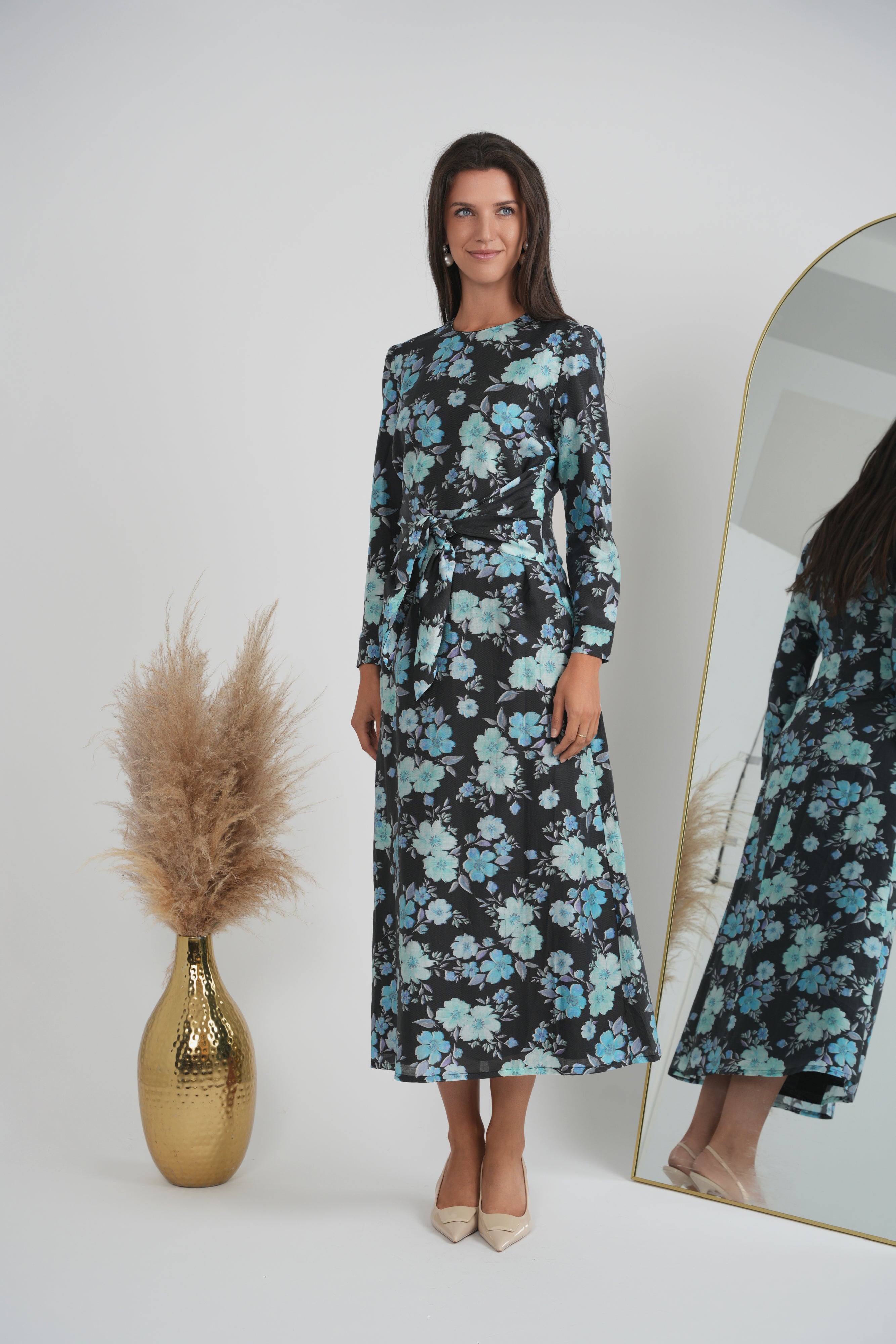 Printed Chiffon Tie Dress in by E.U.X. Exclusive