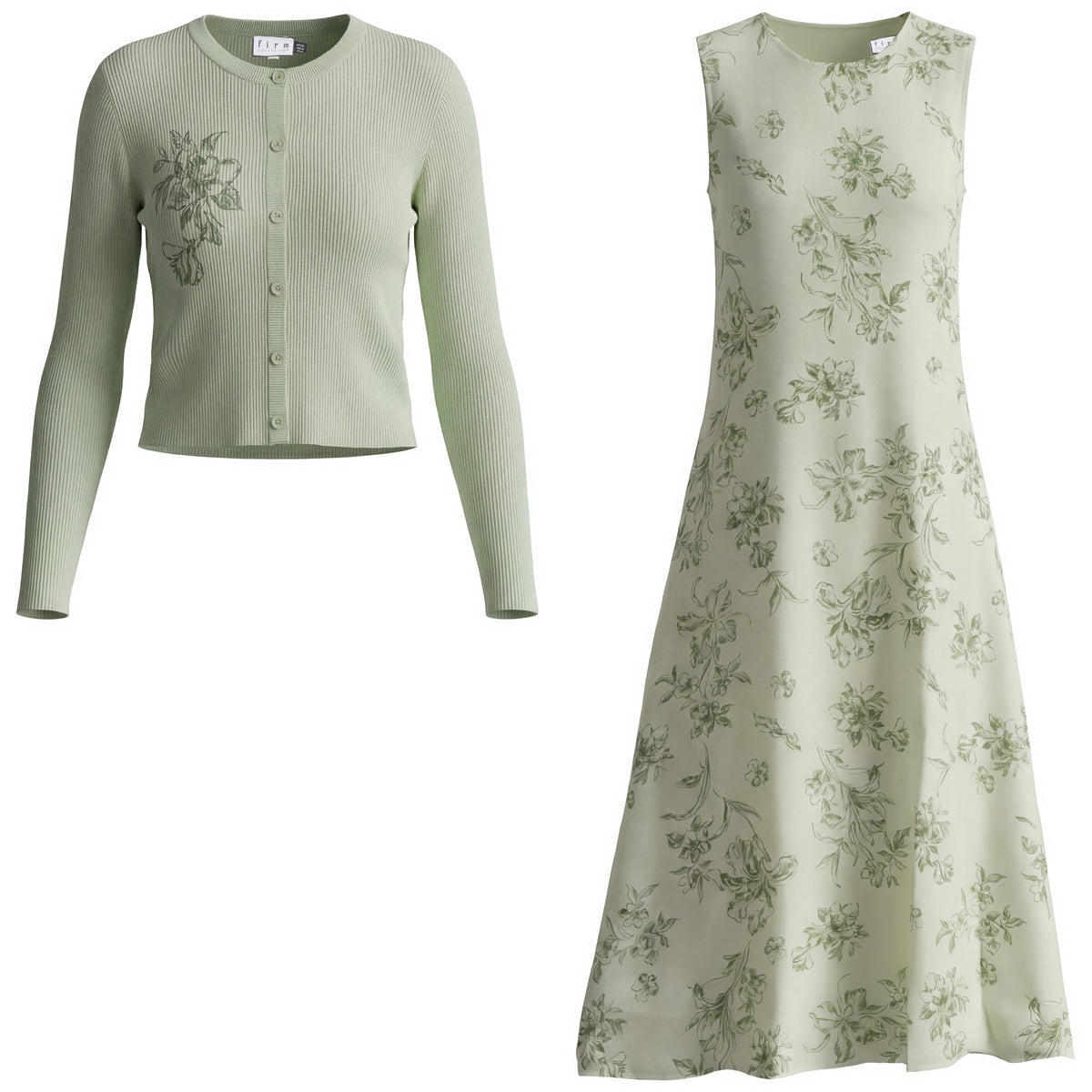 Midi Printed Chiffon Cardigan Set in Pale Yellow by Firm Collection
