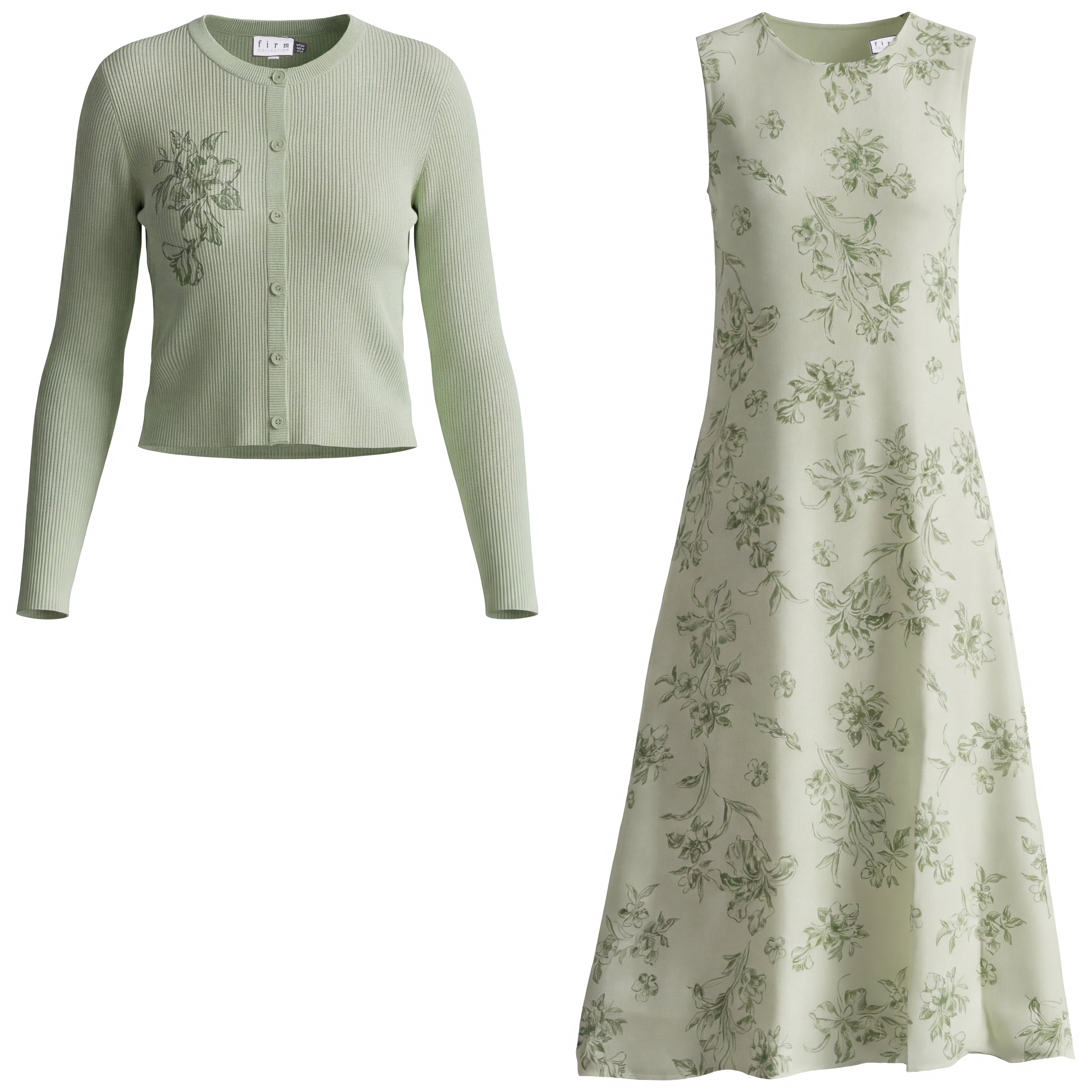 Midi Printed Chiffon Cardigan Set in Pale Yellow by Firm Collection