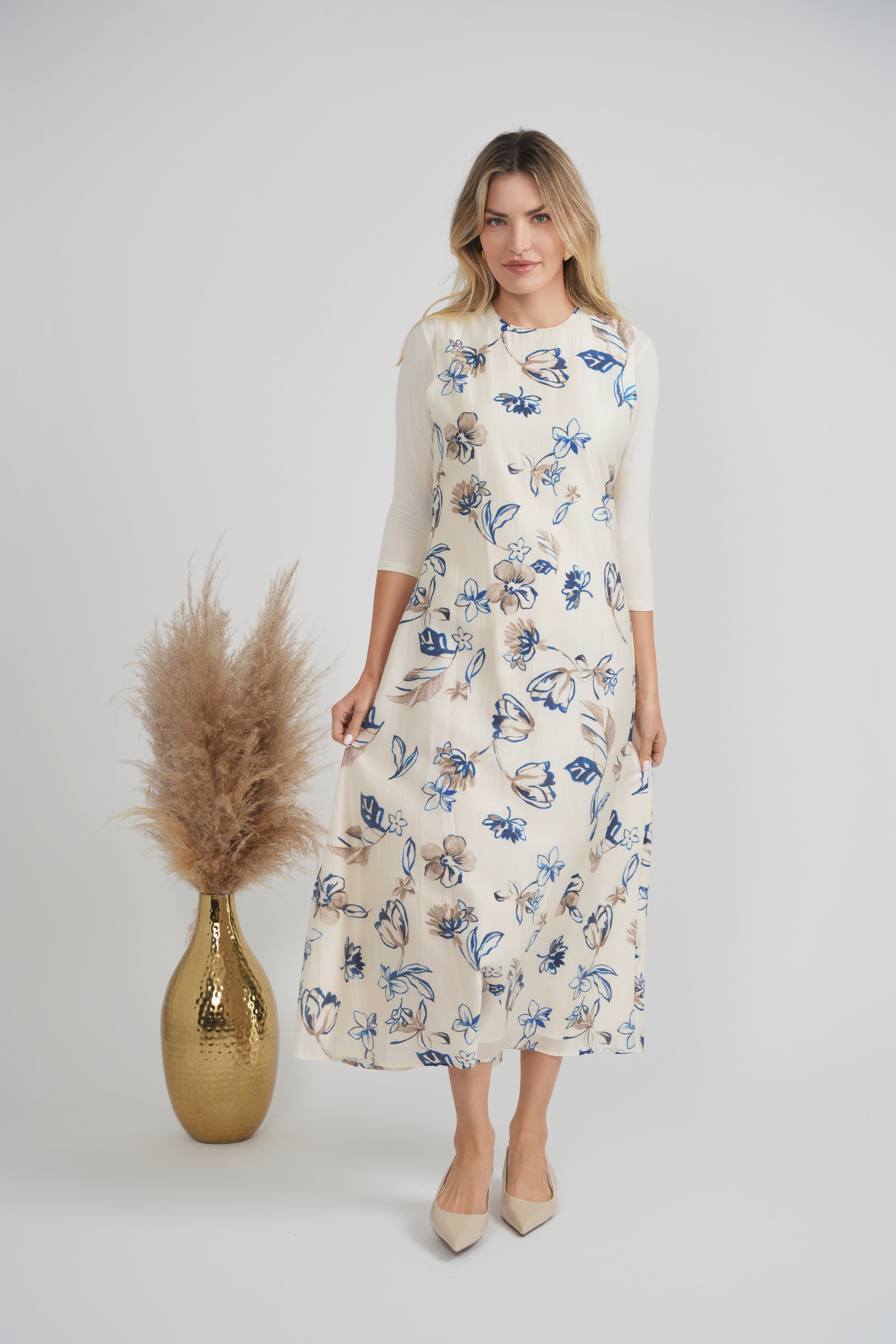 Midi Printed Chiffon Cardigan Set in by Firm Collection