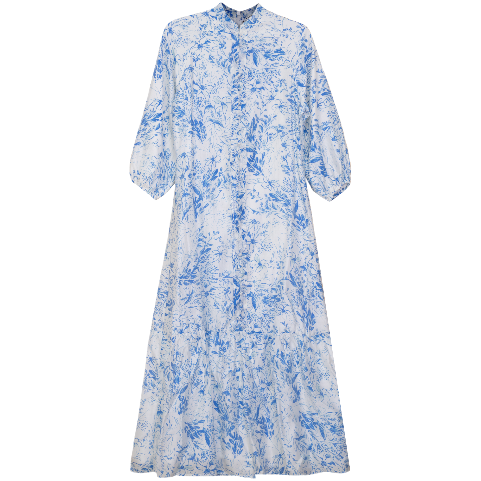 Printed Chiffon Tiered Midi Dress in White Print by Firm Collection