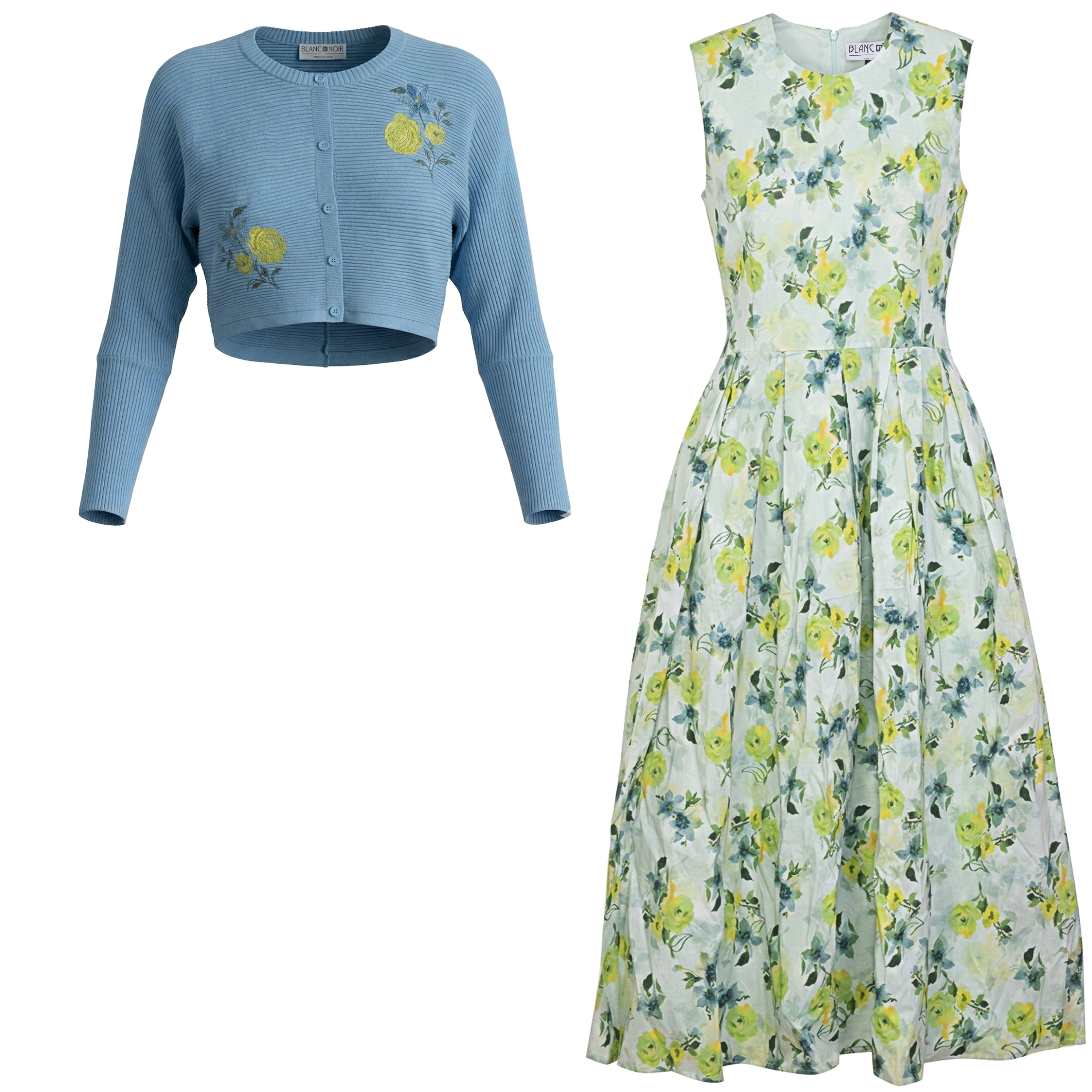 Printed Cotton Cardigan Set in Niagara Blue by Blanc et Noir