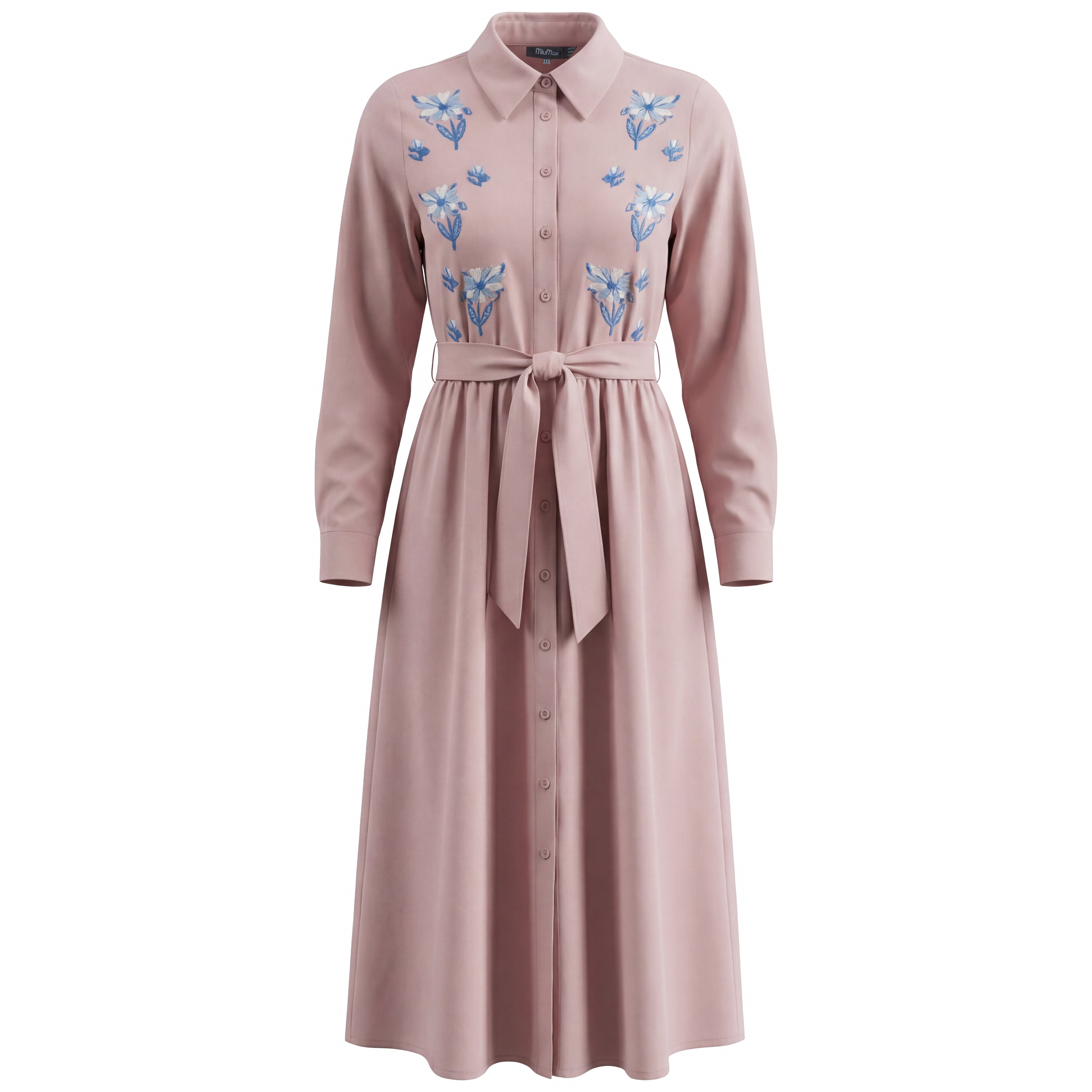 Cotton Midi Embroidery Dress in Dusty Pink by MiuMax