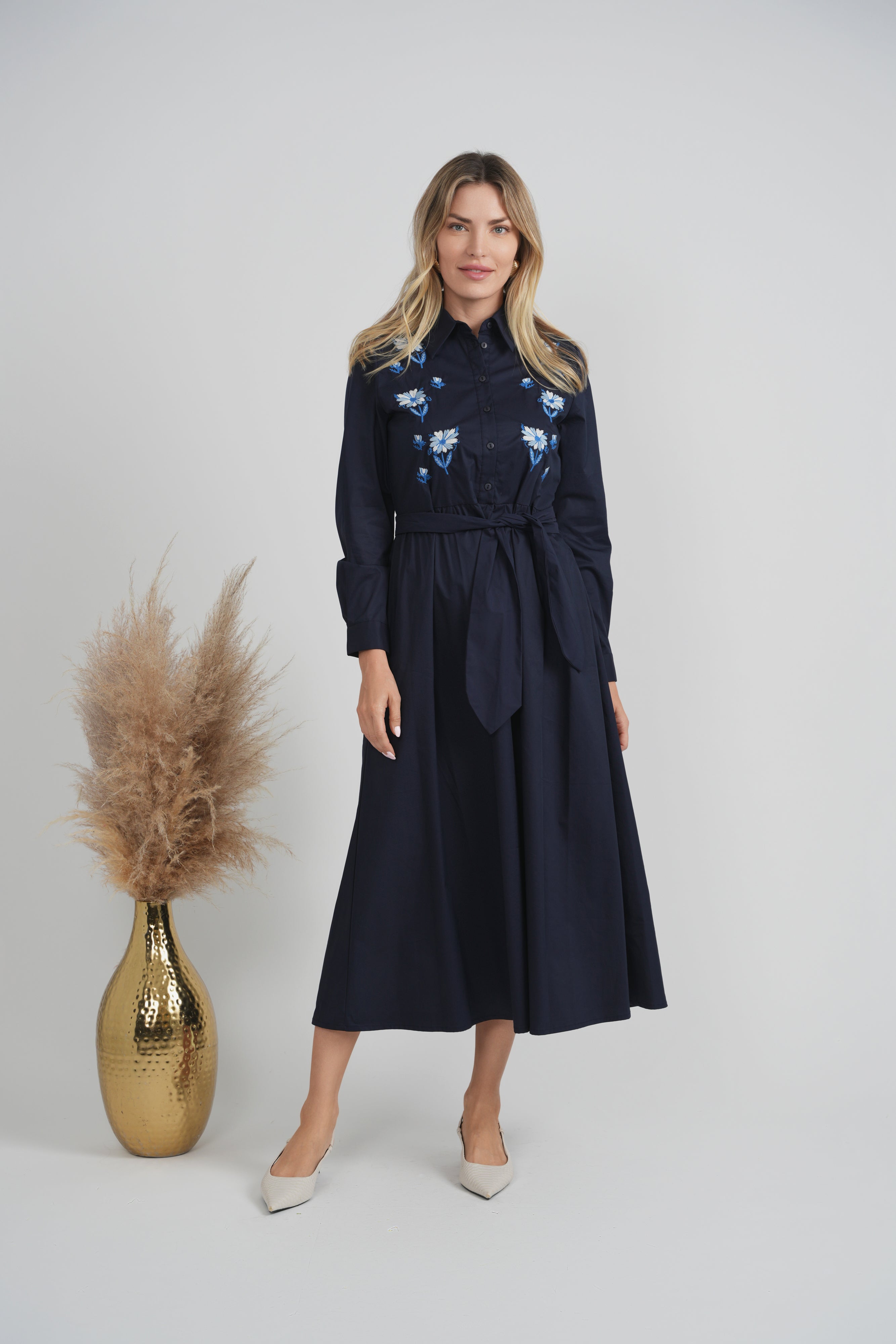 Cotton Midi Embroidery Dress in by MiuMax