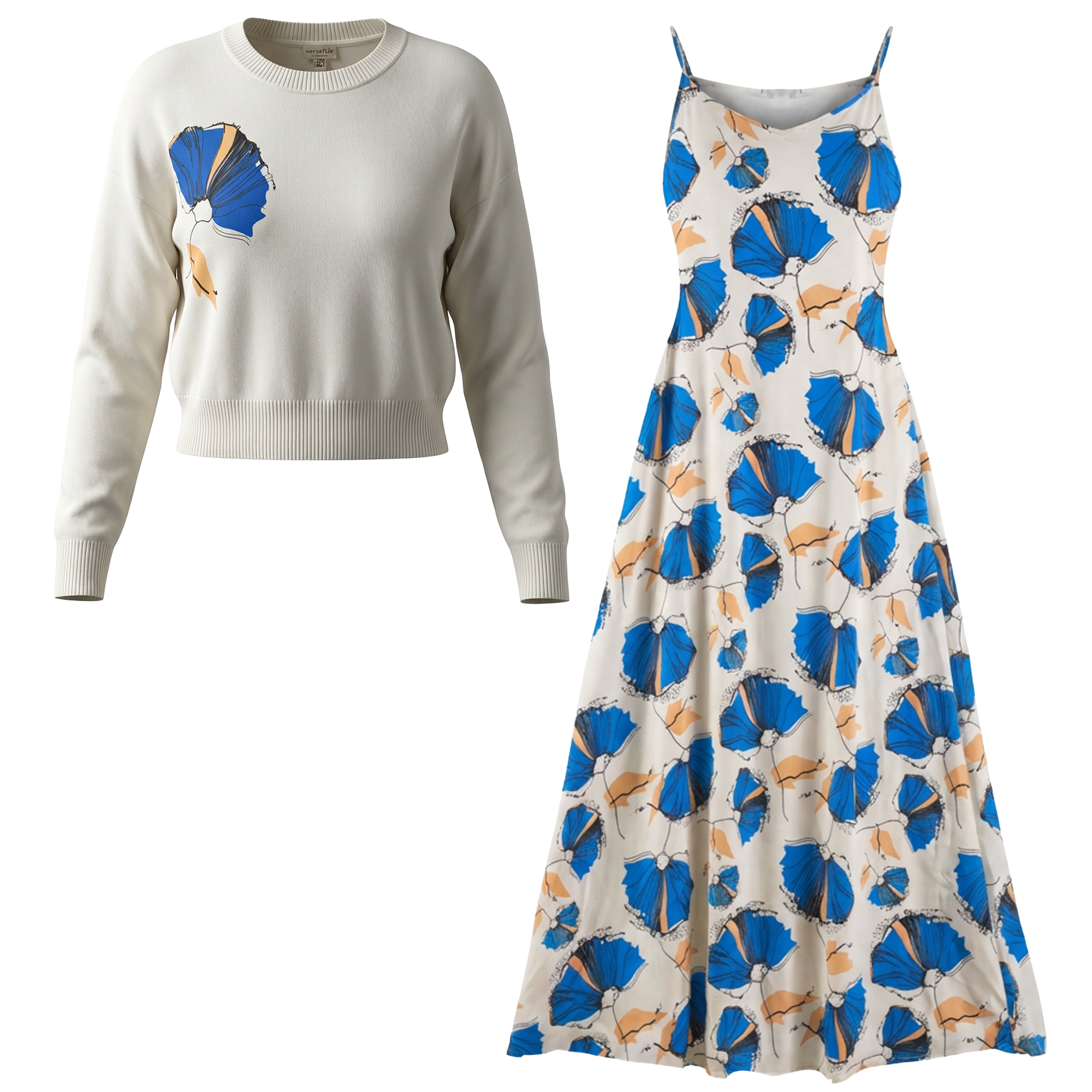 Printed Satin Jumper Sweater Top in Cream Sapphire Print by Versatile