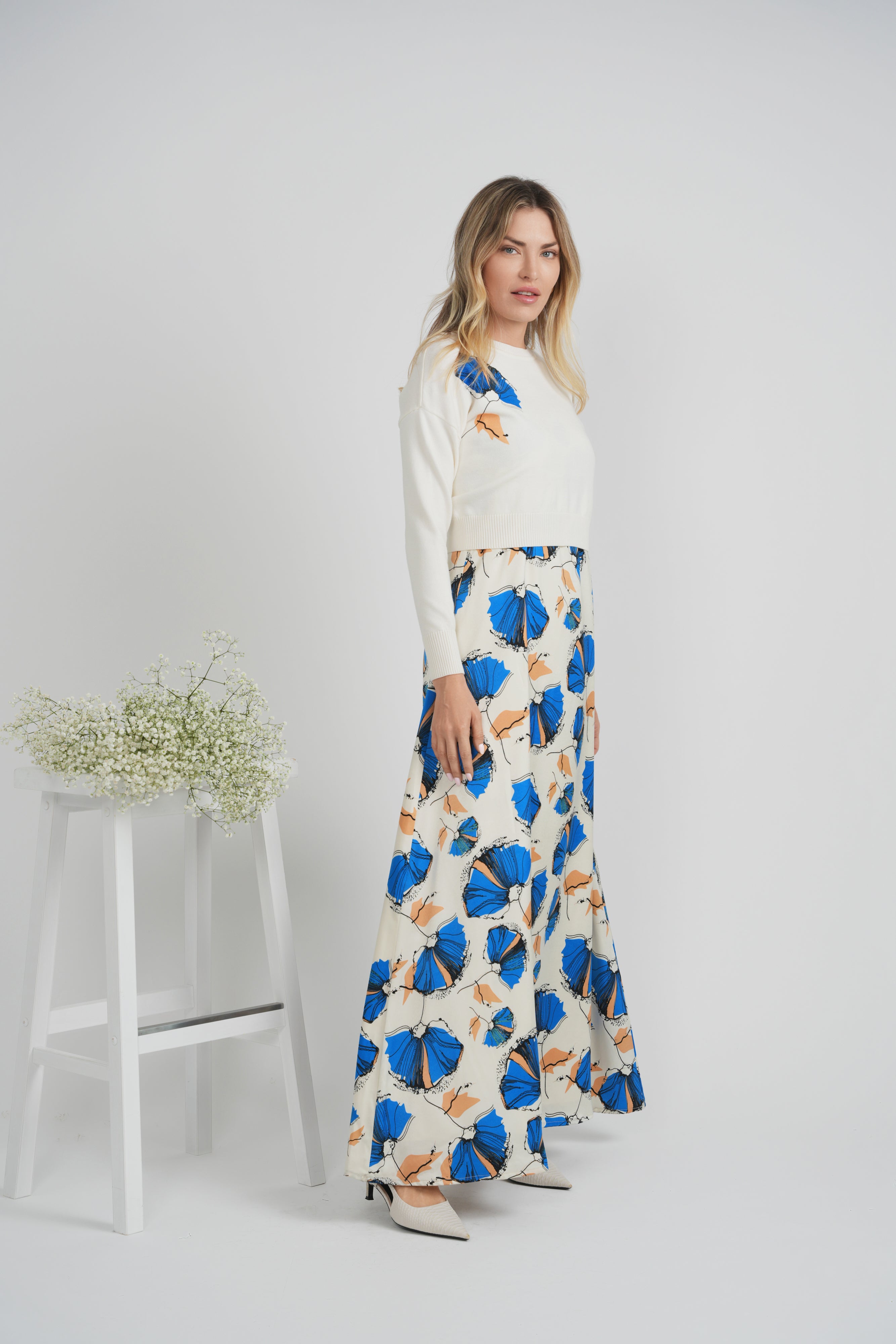 Printed Satin Jumper Sweater Top in by Versatile