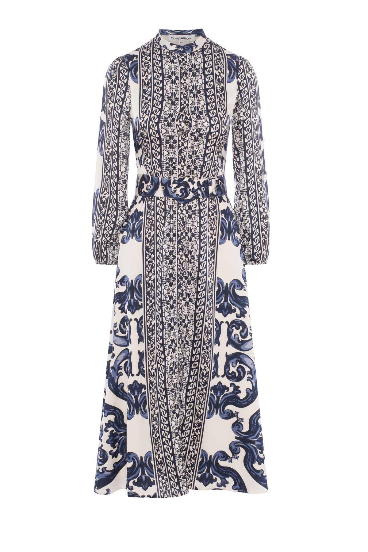 Printed Satin Midi Dress in Blue Print by Blanc et Noir
