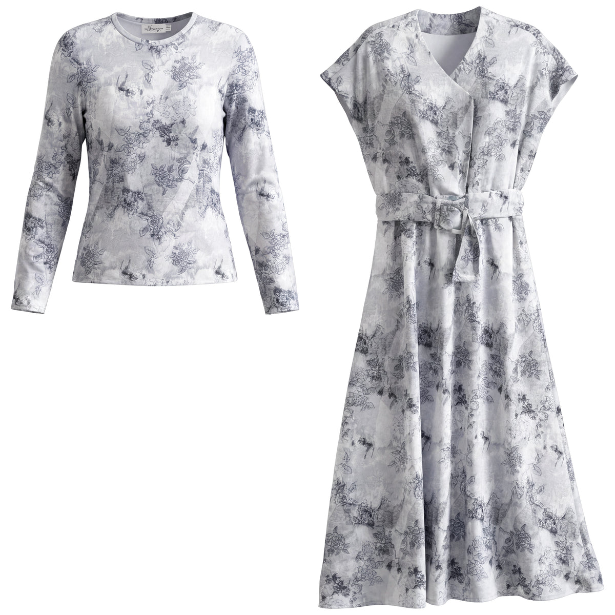 Printed Midi Dress Set in Black Print by The Norway Club