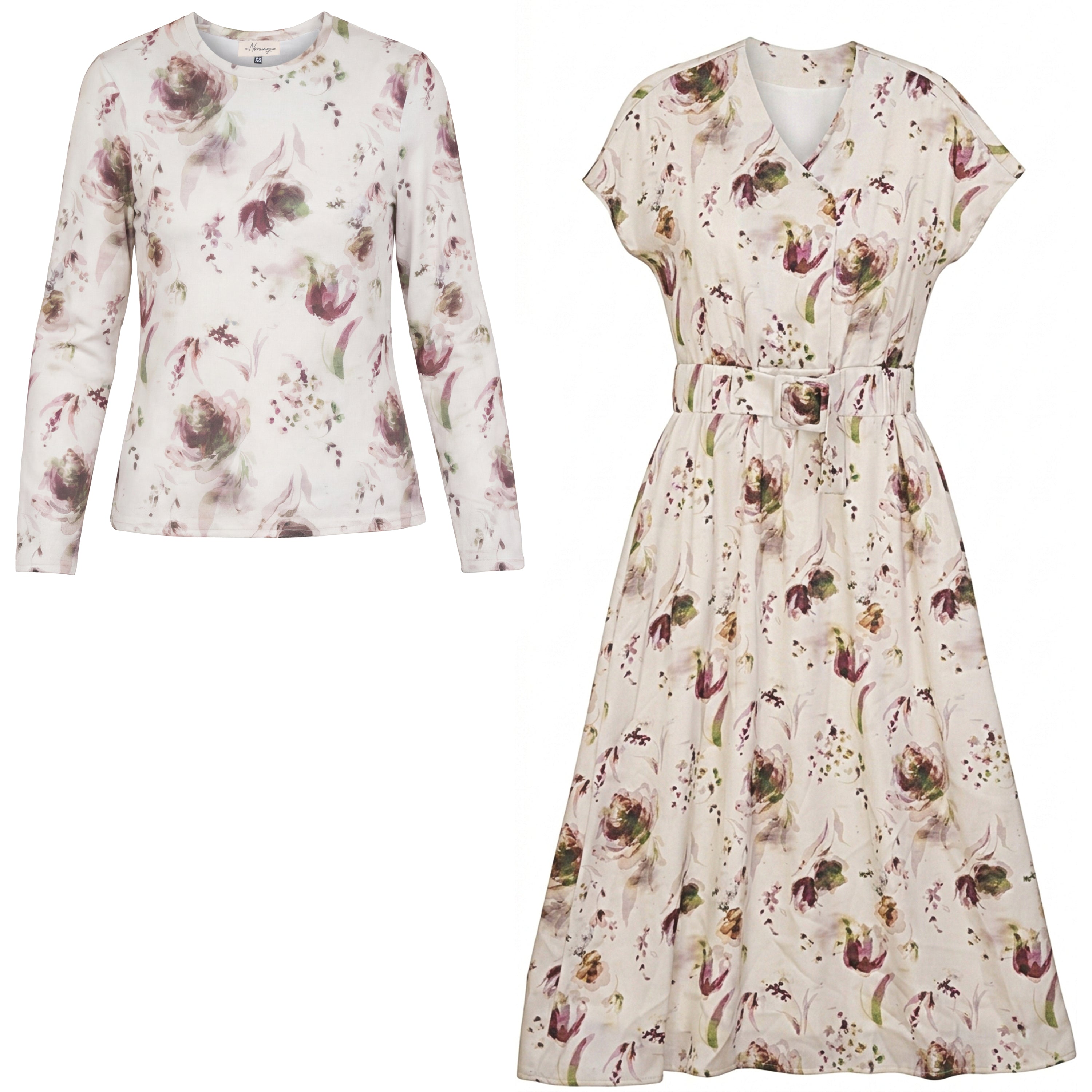 Printed Midi Dress Set in Wine Print by The Norway Club