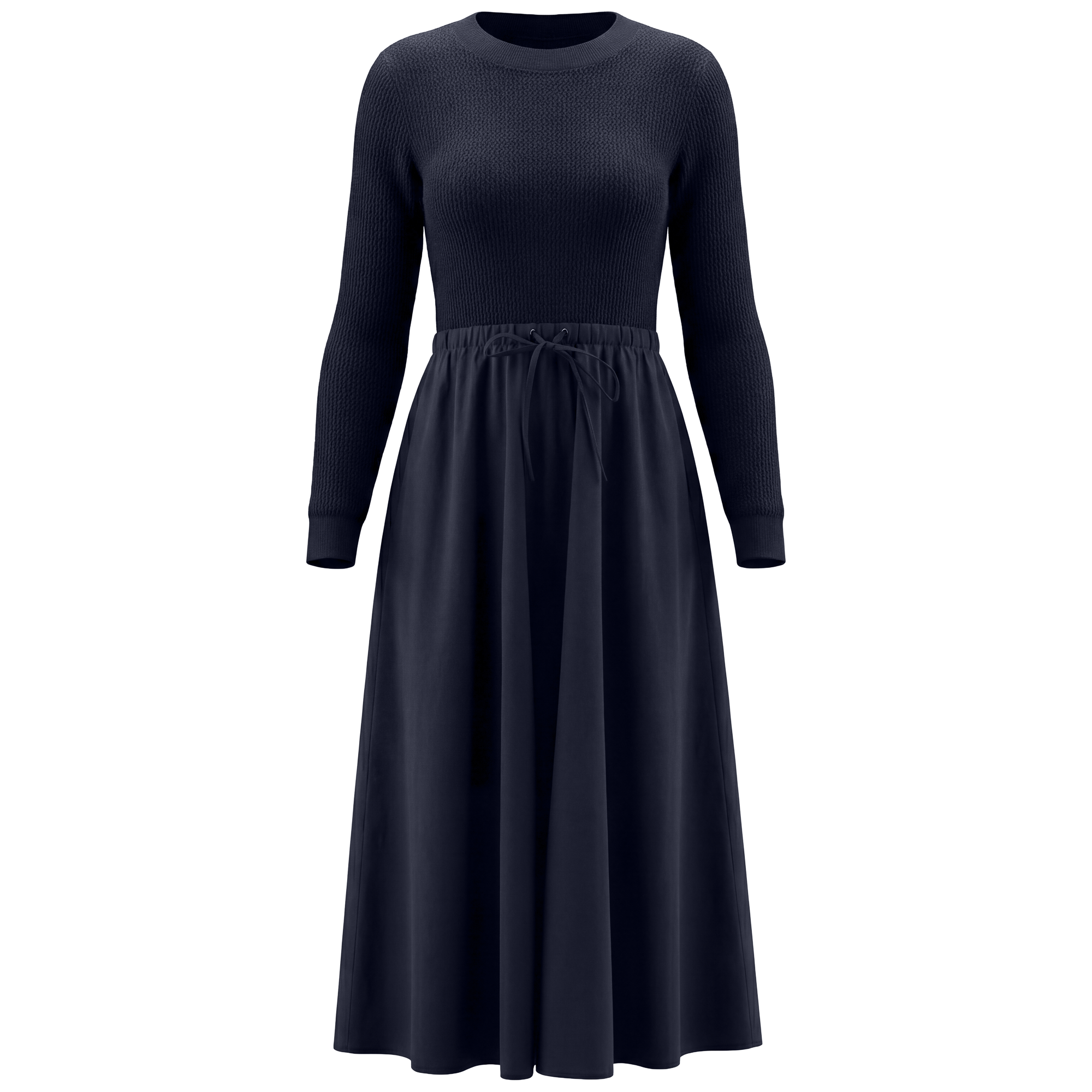 Textured Knit Cotton Full Dress in Dark Navy by Midi