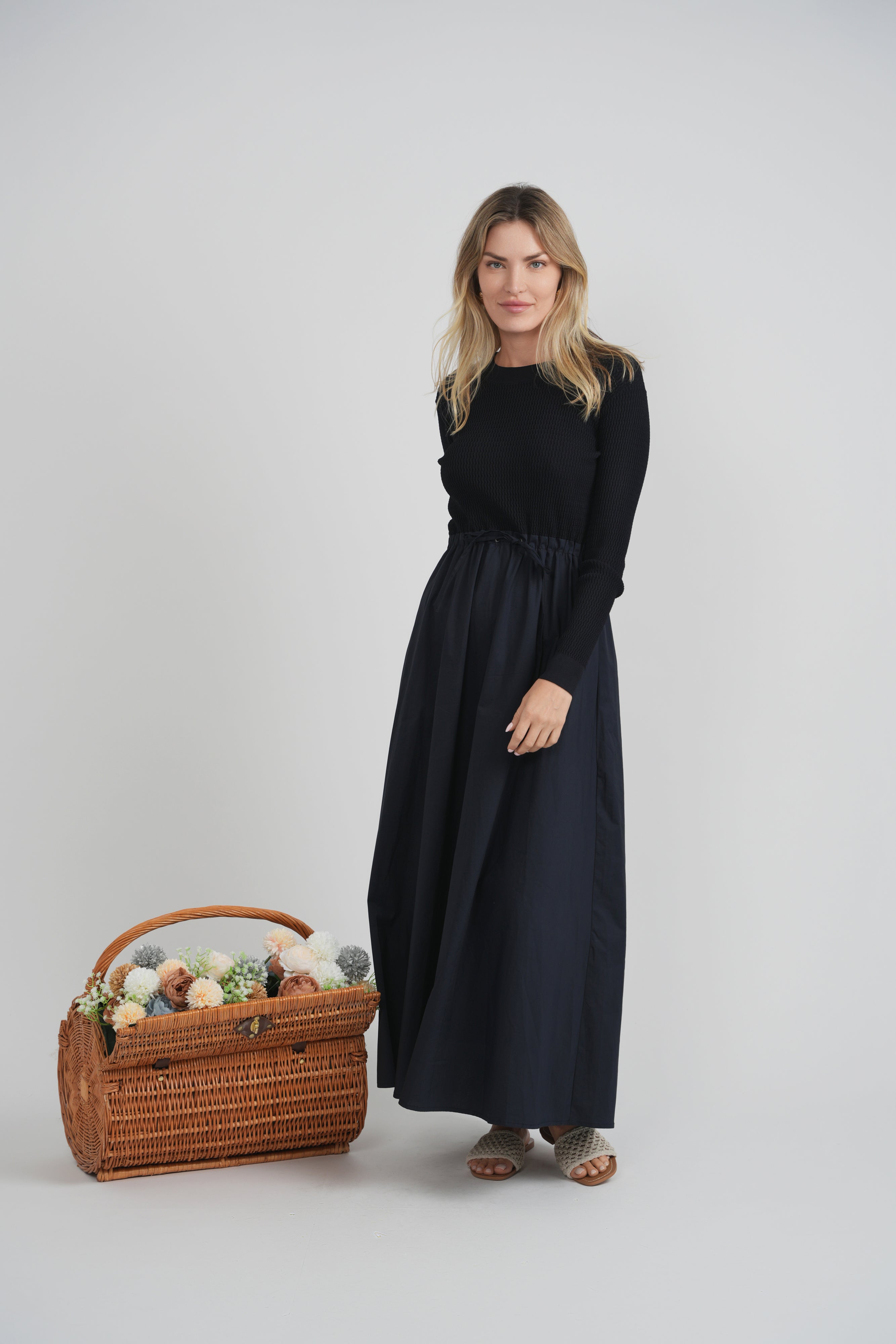 Textured Knit Cotton Full Dress in by Midi