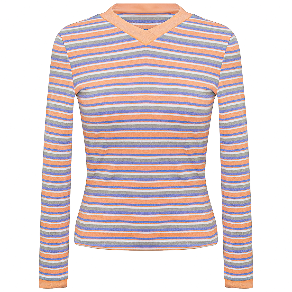 Striped V Neck Contrast Tee in Light Coral by Positive