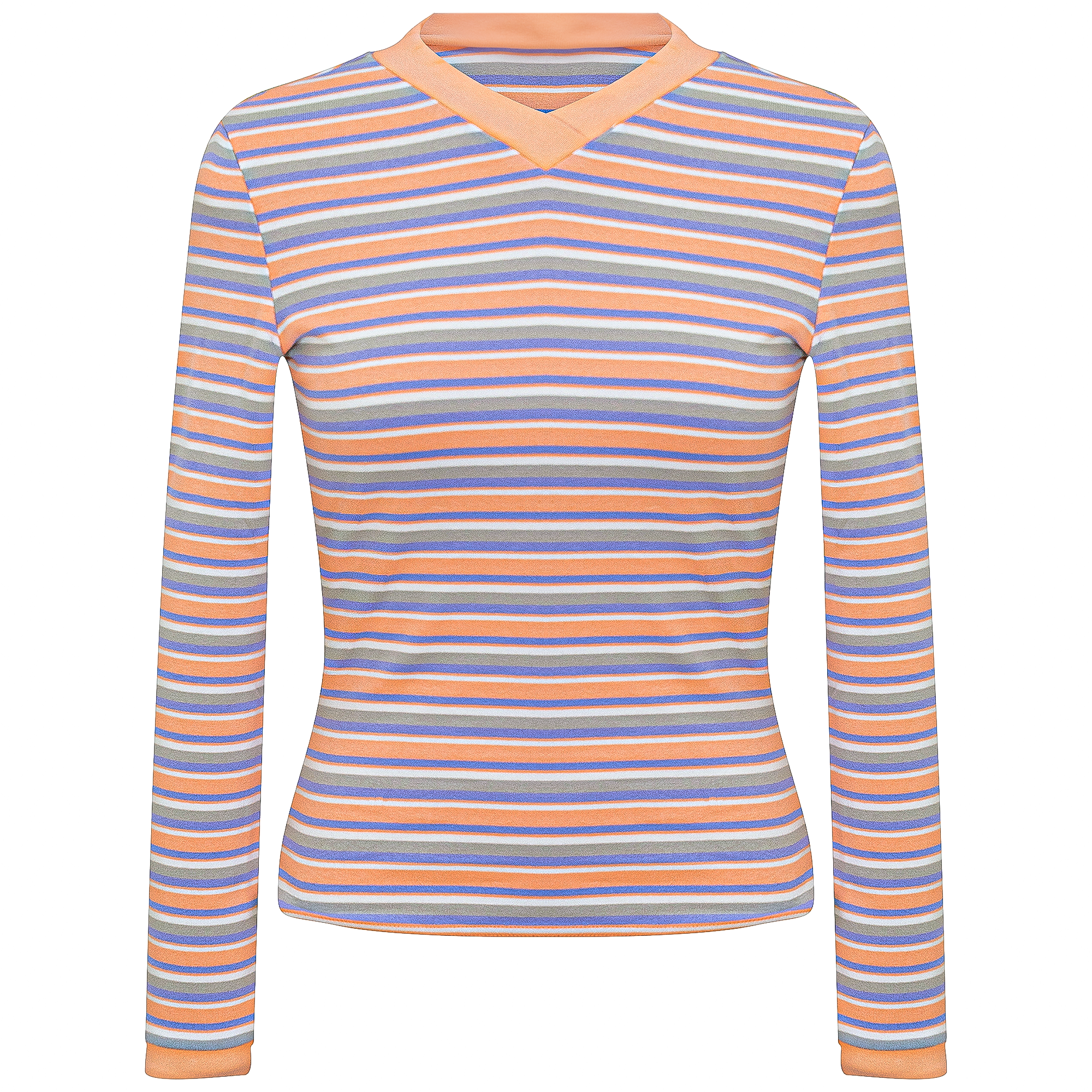 Striped V Neck Contrast Tee in Light Coral by Positive