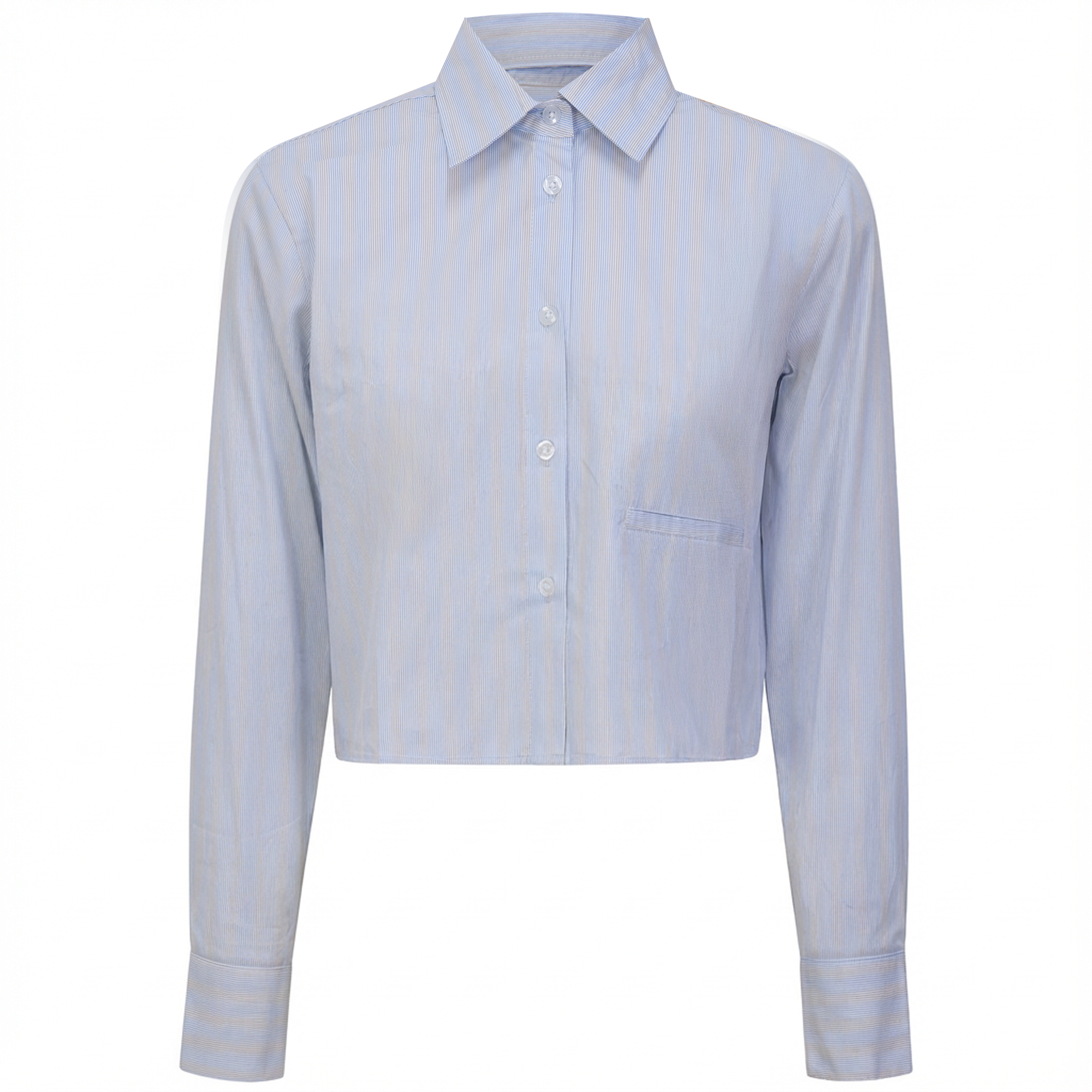 Cropped Striped Button Down Blouse in Blue Stone by Midi