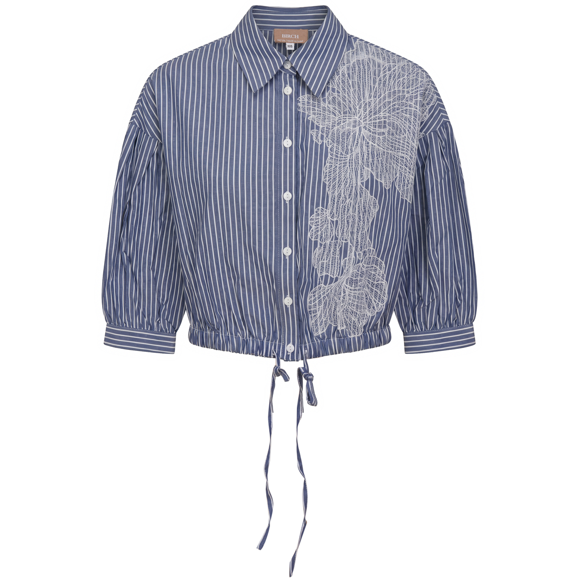 Striped Cropped Bungee Blouse in Chambray White by Birch