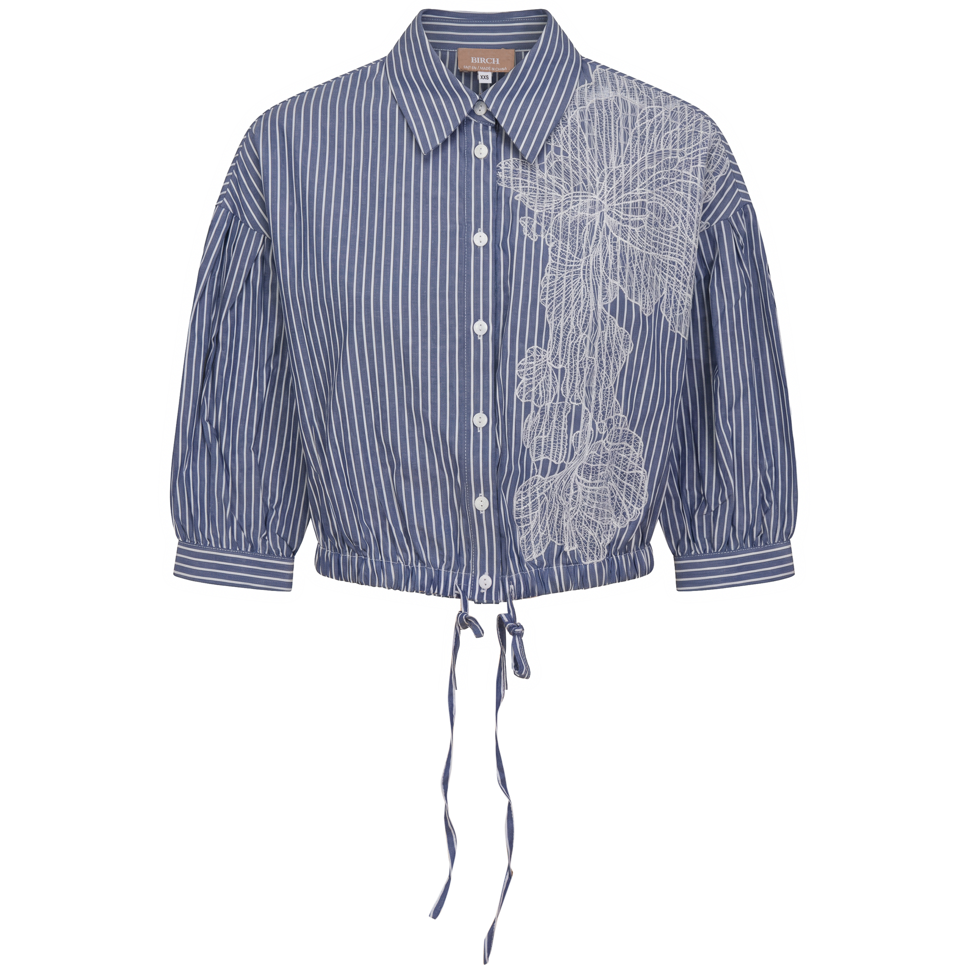 Striped Cropped Bungee Blouse in Chambray White by Birch