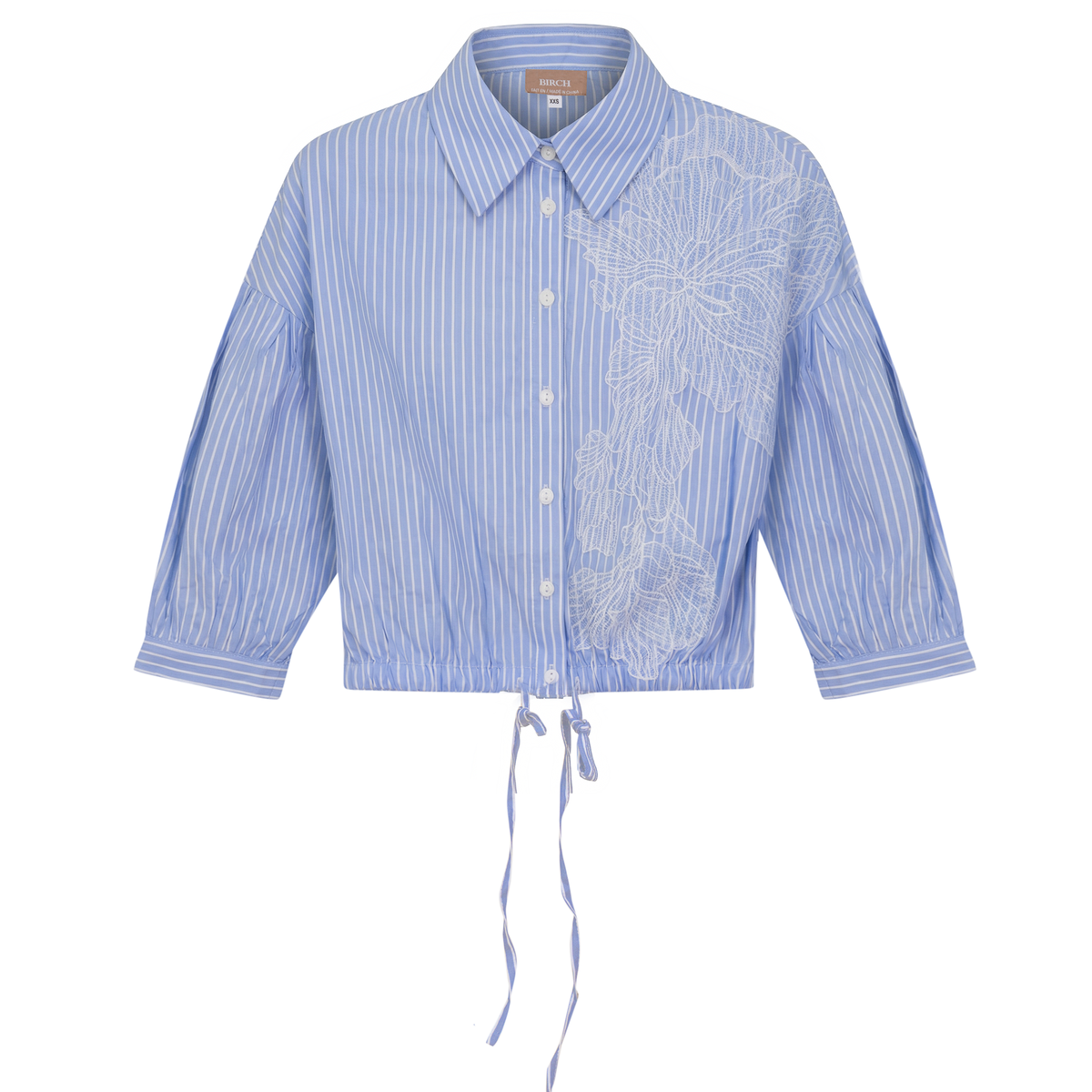 Striped Cropped Bungee Blouse in Light Blue White by Birch